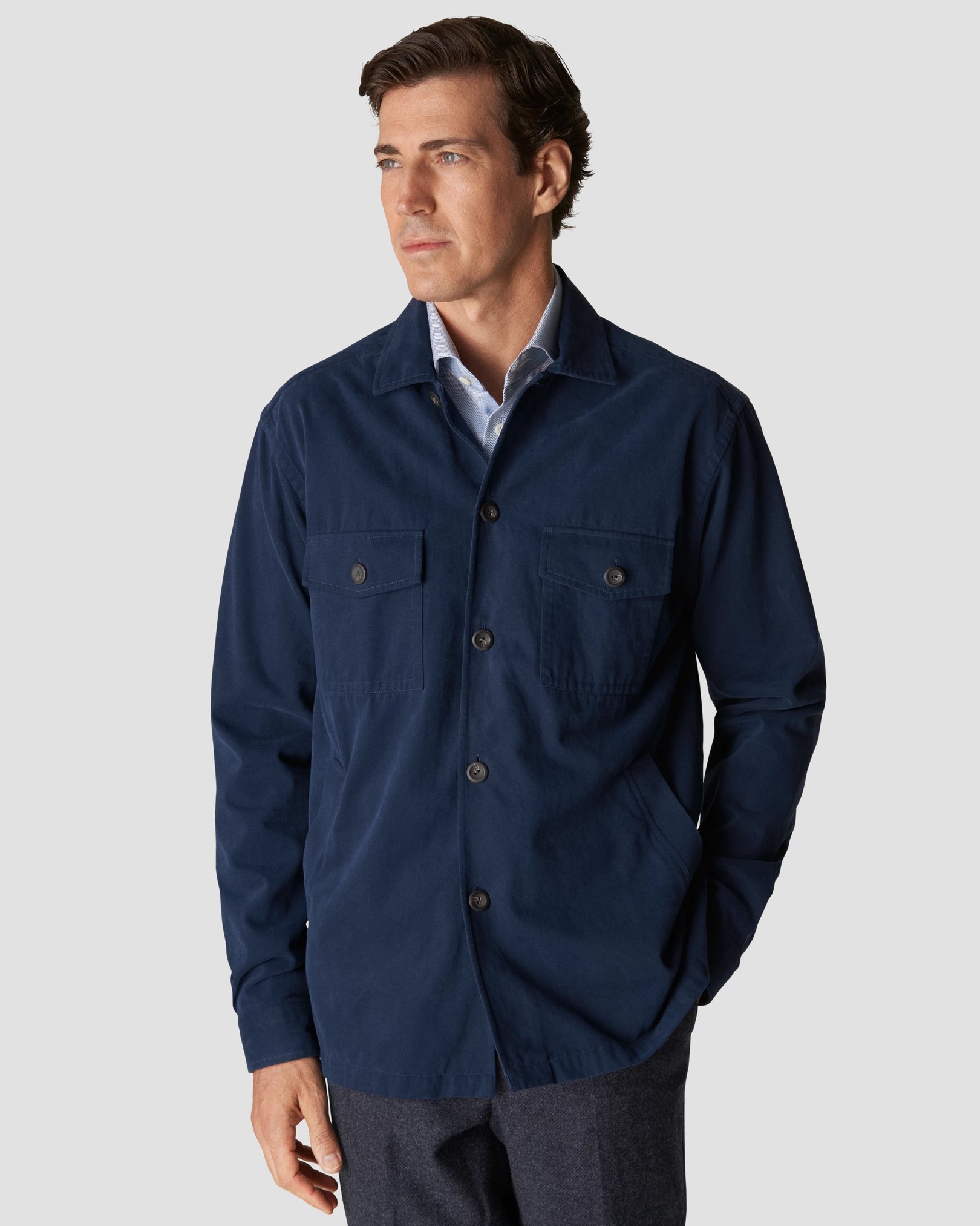 Eton - navy brushed twill overshirt