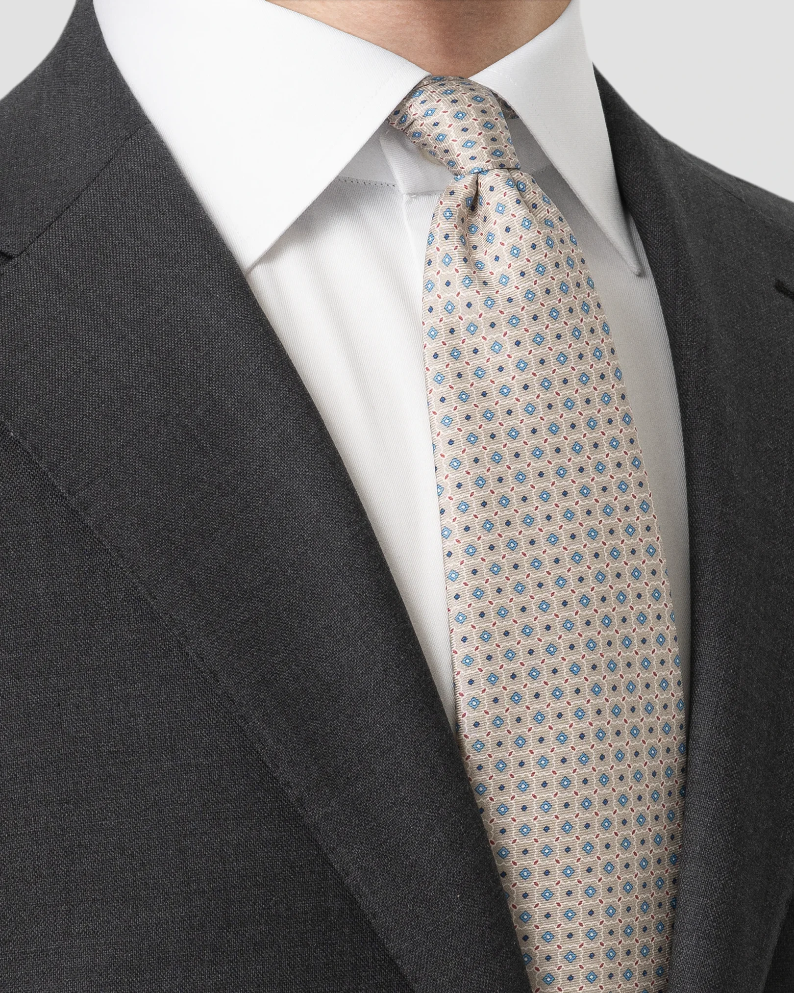Eton - beige geometric print silk tie beige 258
