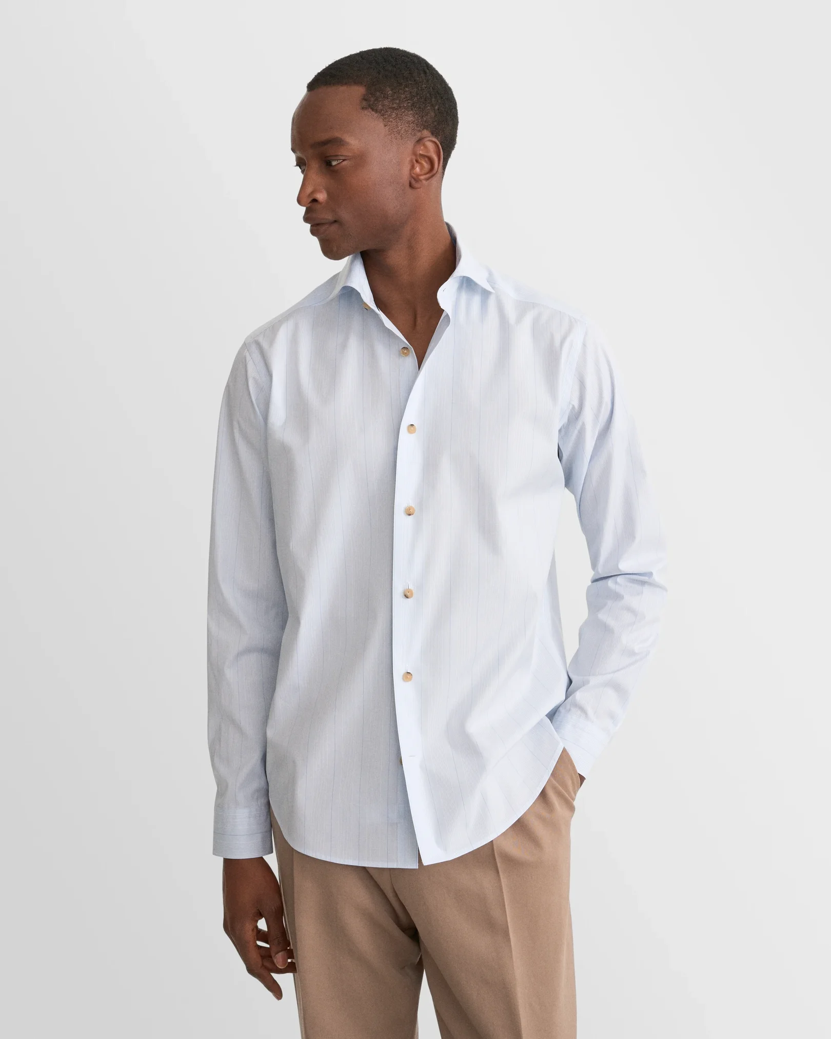 Eton - light blue multi striped lighweight poplin shirt