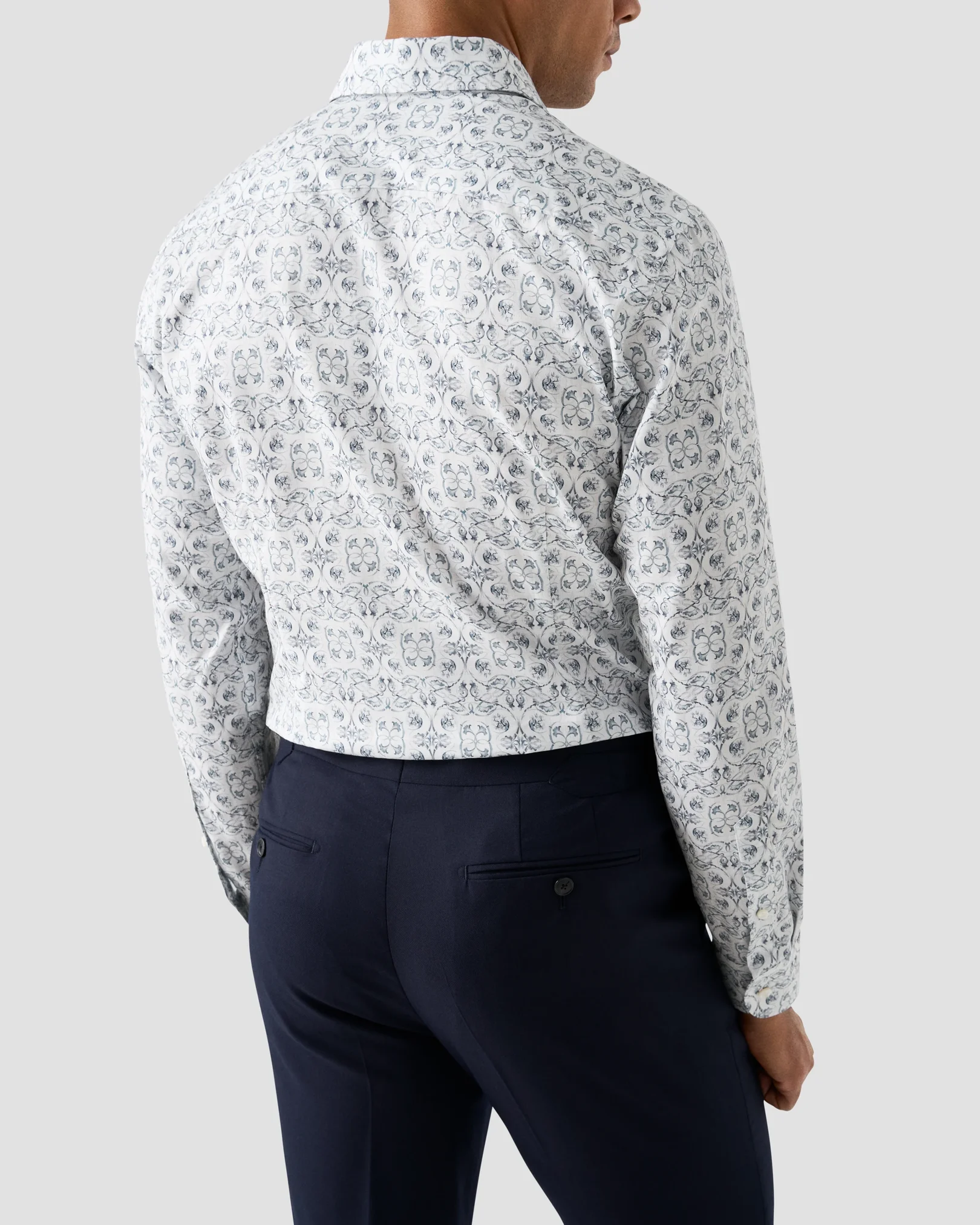 Eton - light blue floral cotton linen shirt