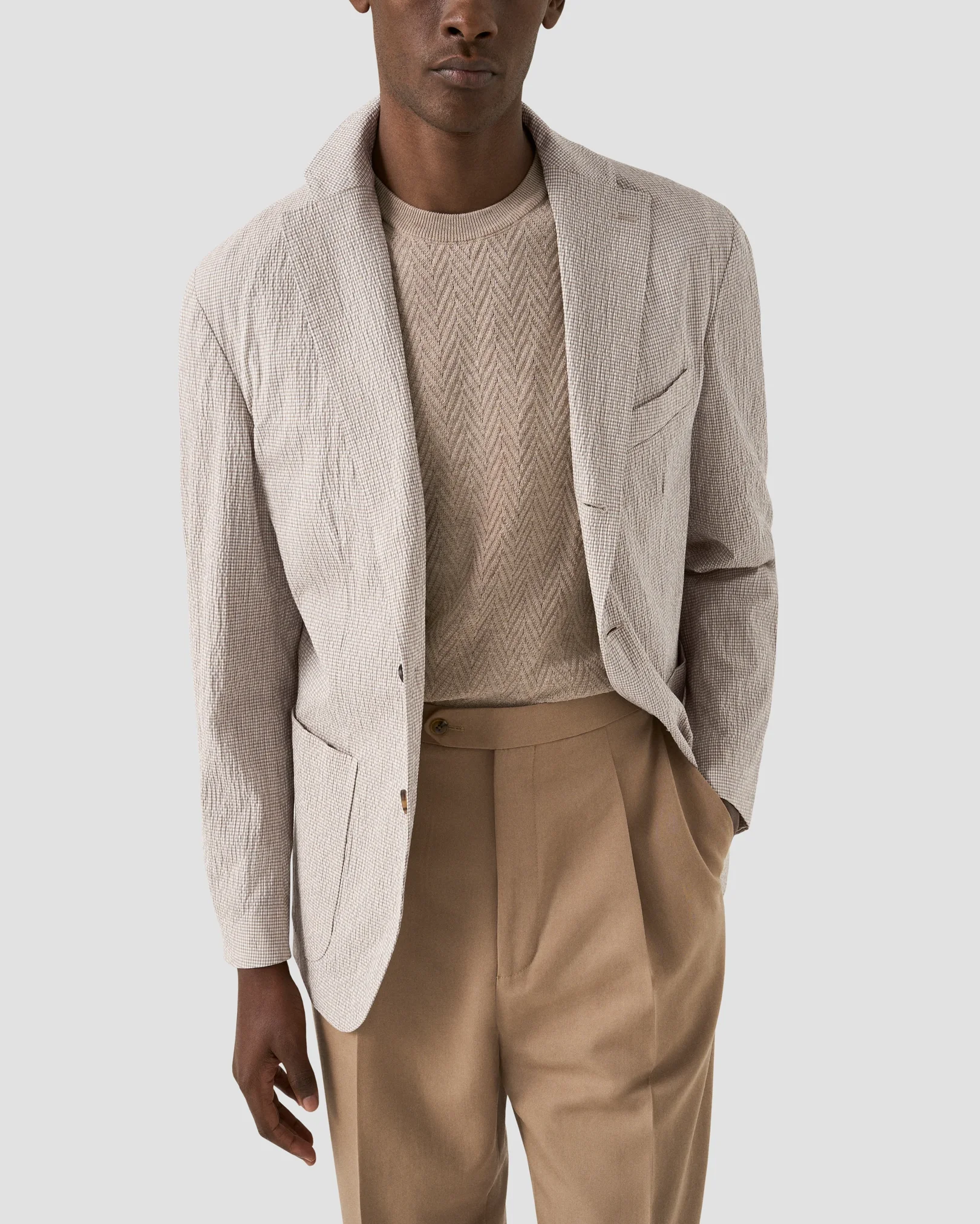Eton - seersucker cotton soft jacket beige