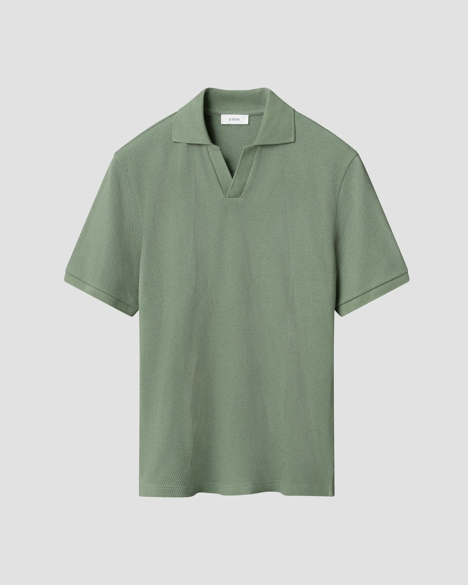 Eton - mid green waffle open collar polo shirt