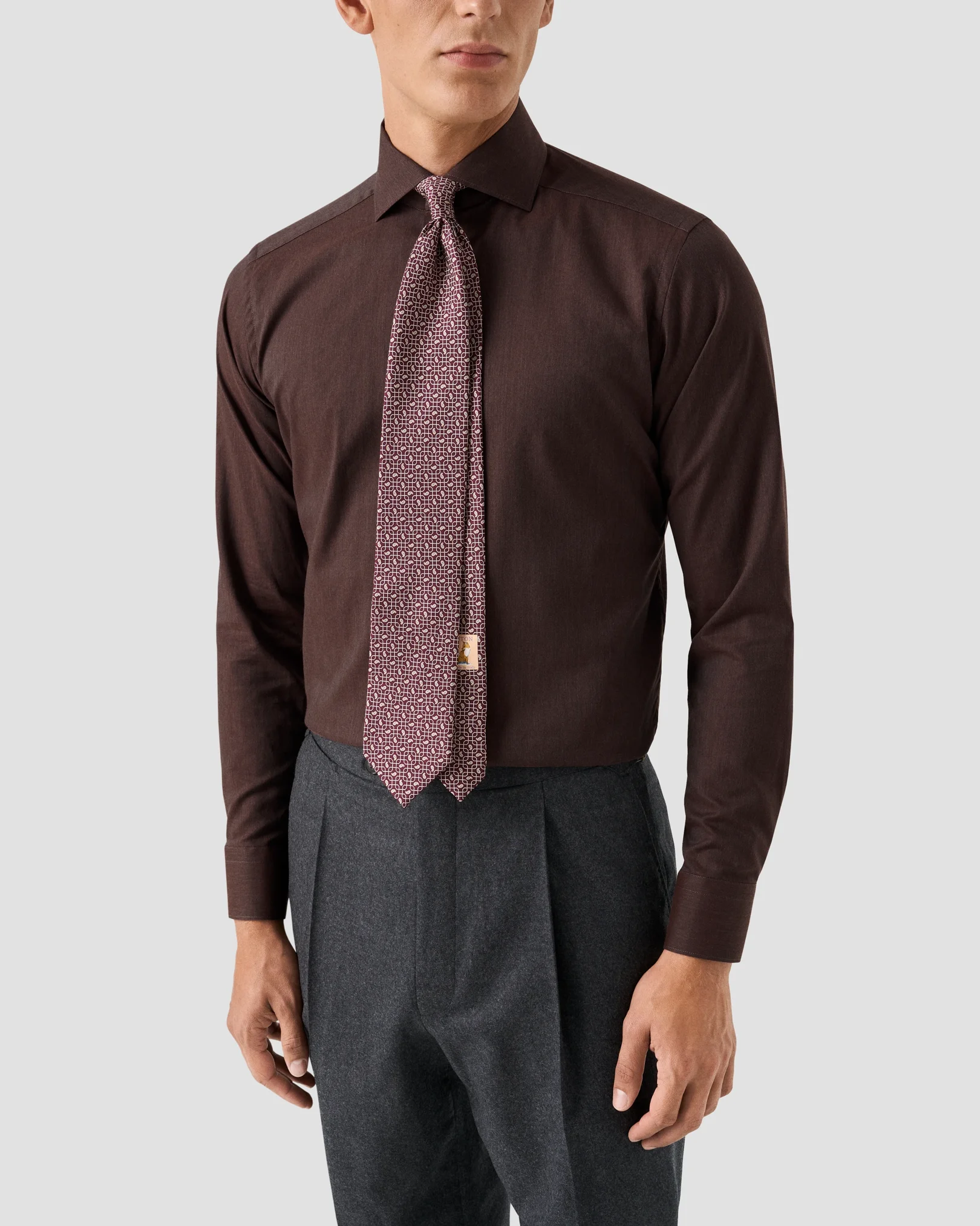 Eton - dark red solid signature flannel shirt