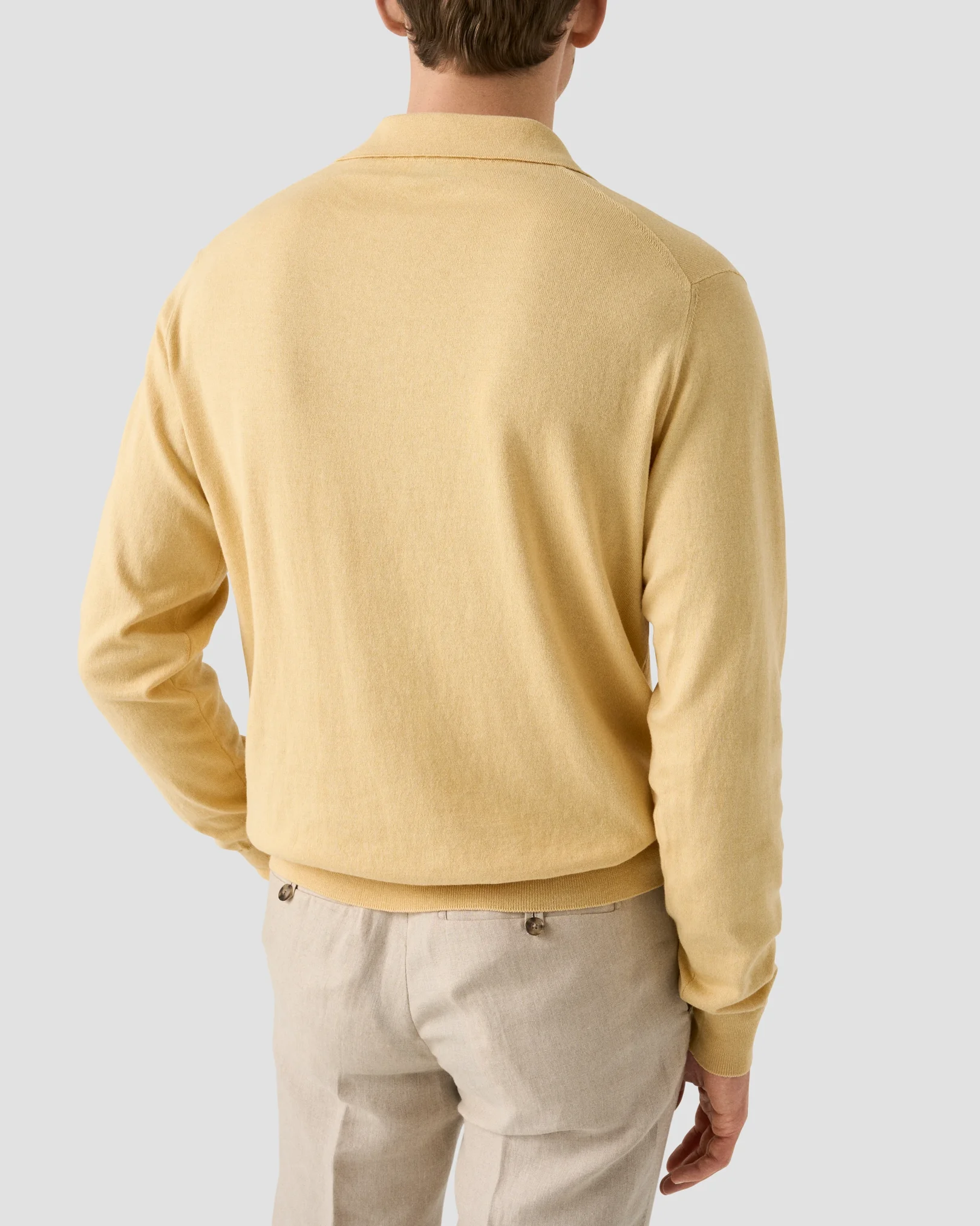 Eton - yellow cotton cashmere fine knit polo shirt