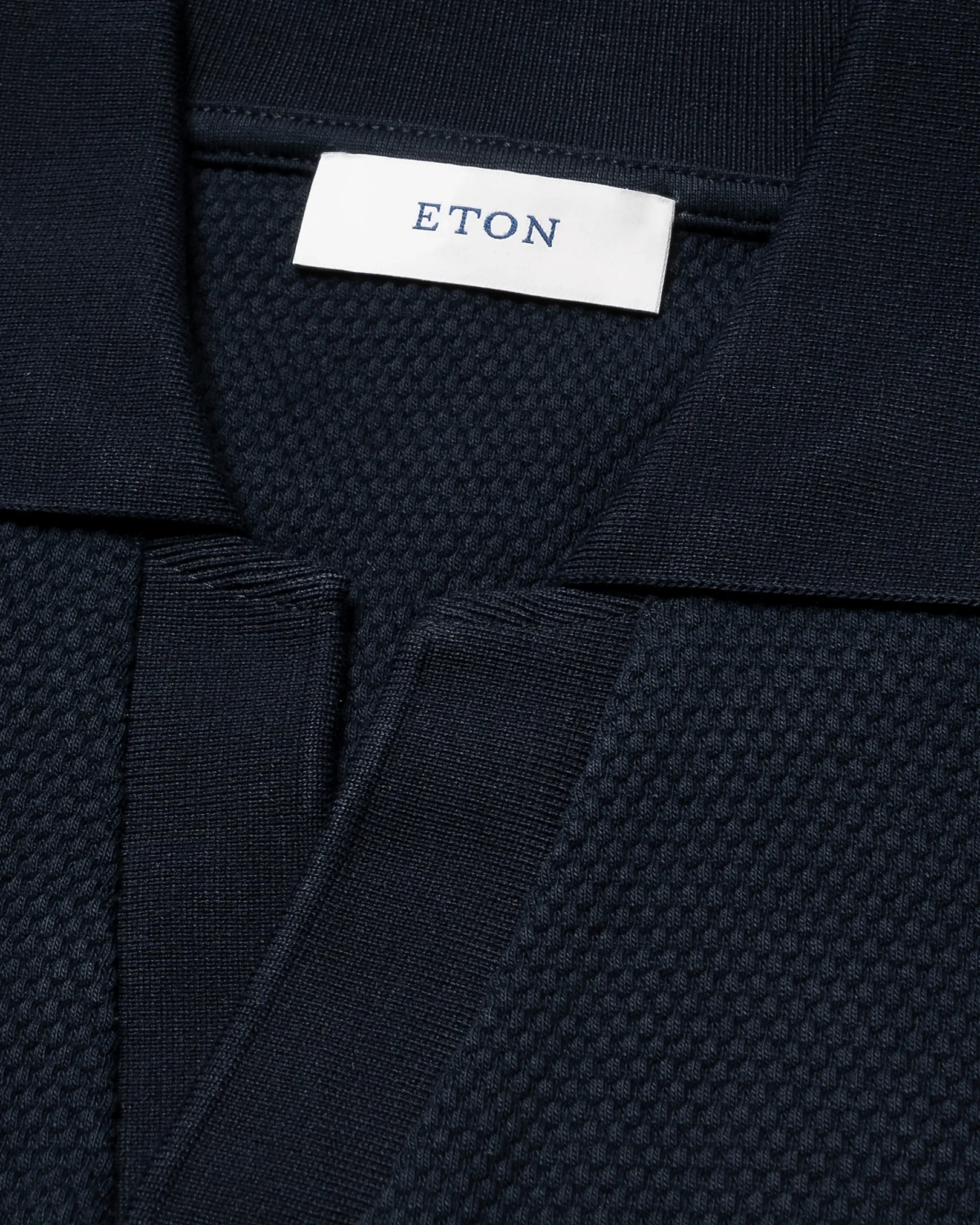 Eton - navy waffle open collar polo shirt