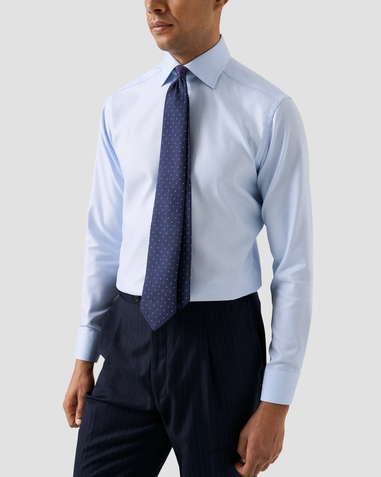 Eton - light blue solid textured twill shirt