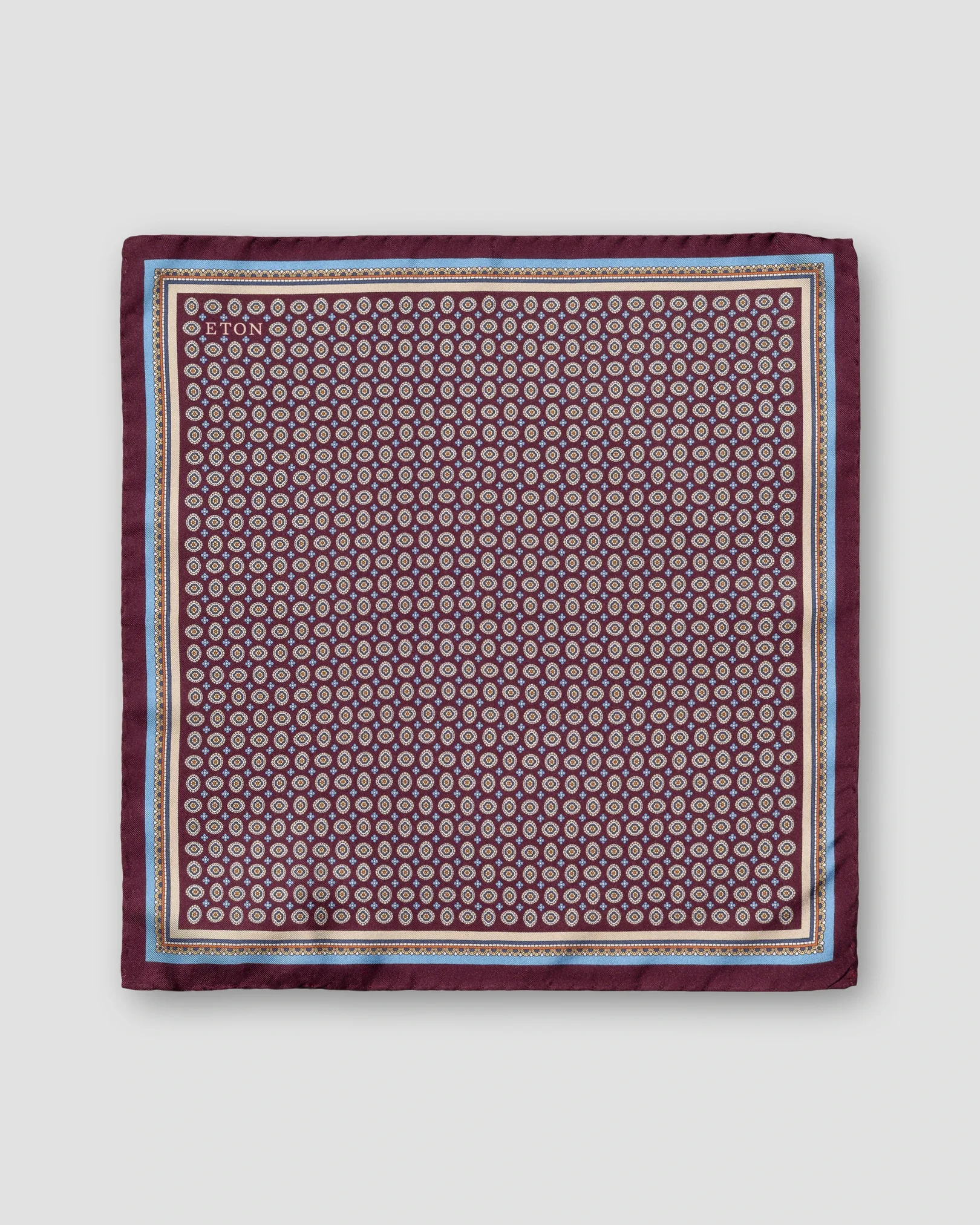 Eton - dark red medallion silk twill pocket square