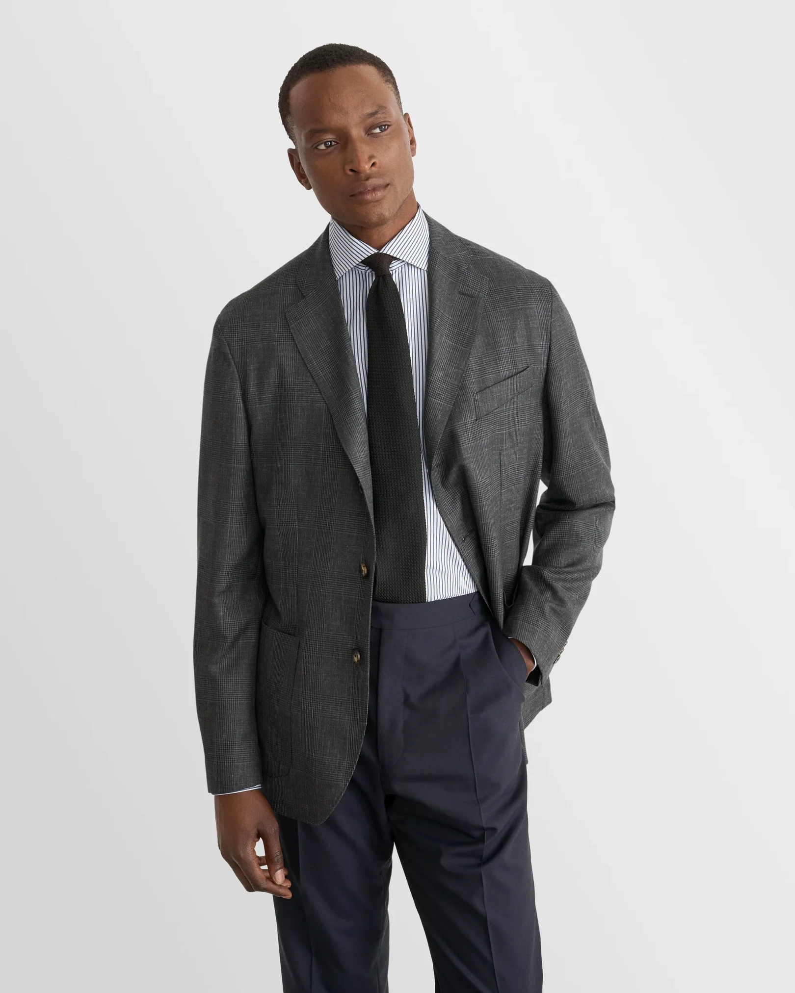 Eton - dark blue solid cotton silk shirt
