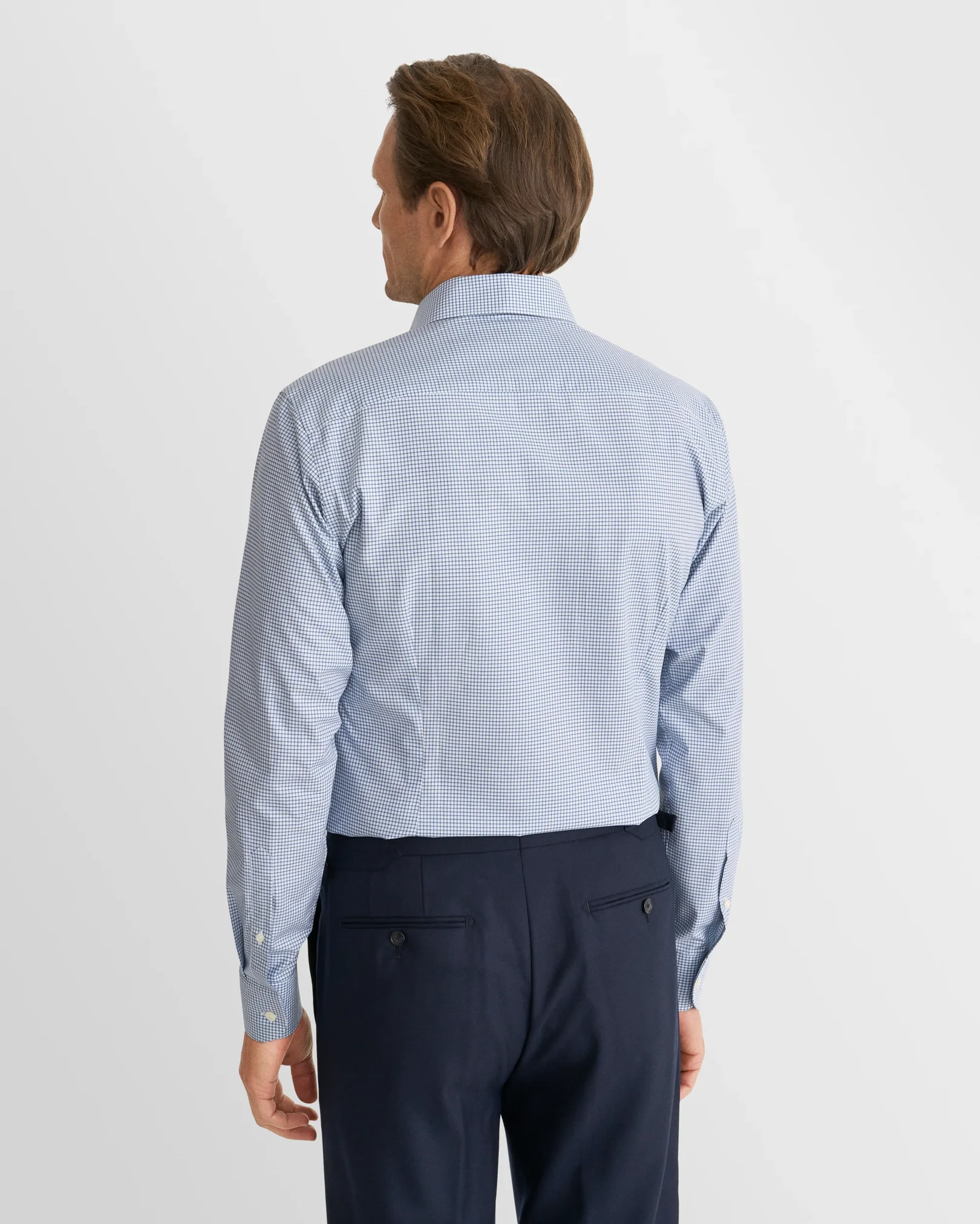 Eton - mid blue check twill shirt wide spread 266