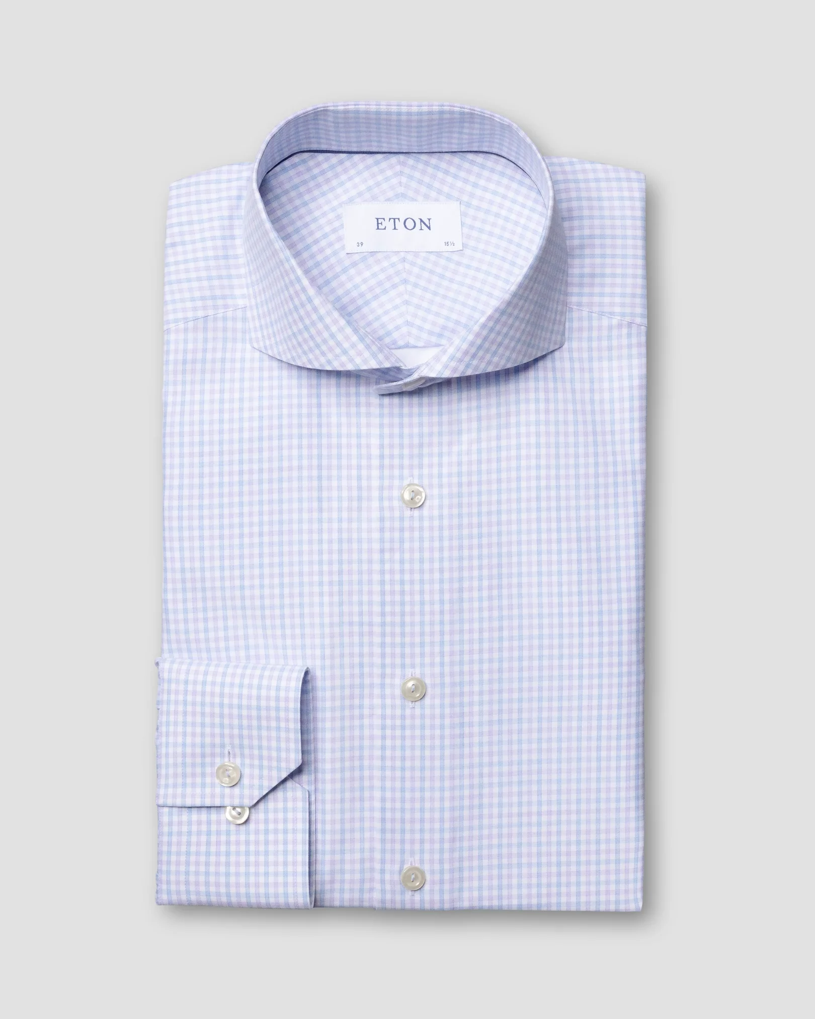 Eton - purple checked cotton tencel shirt extreme cut away