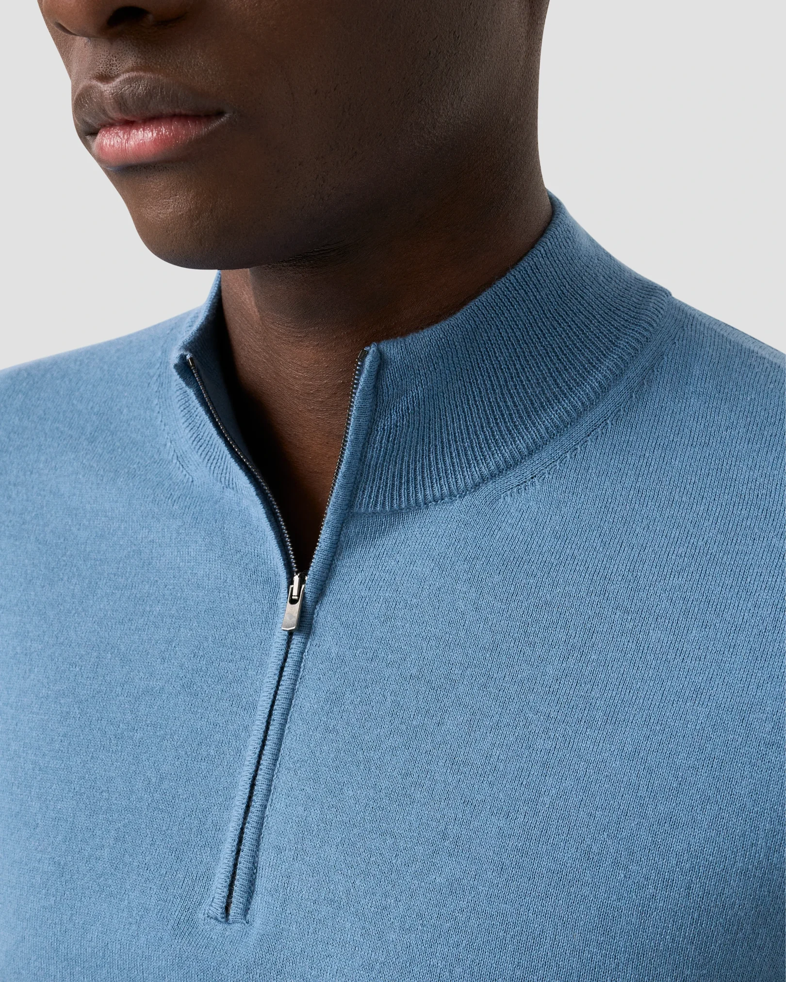 Eton - dark blue cotton and cashmere quarter zip fine knit