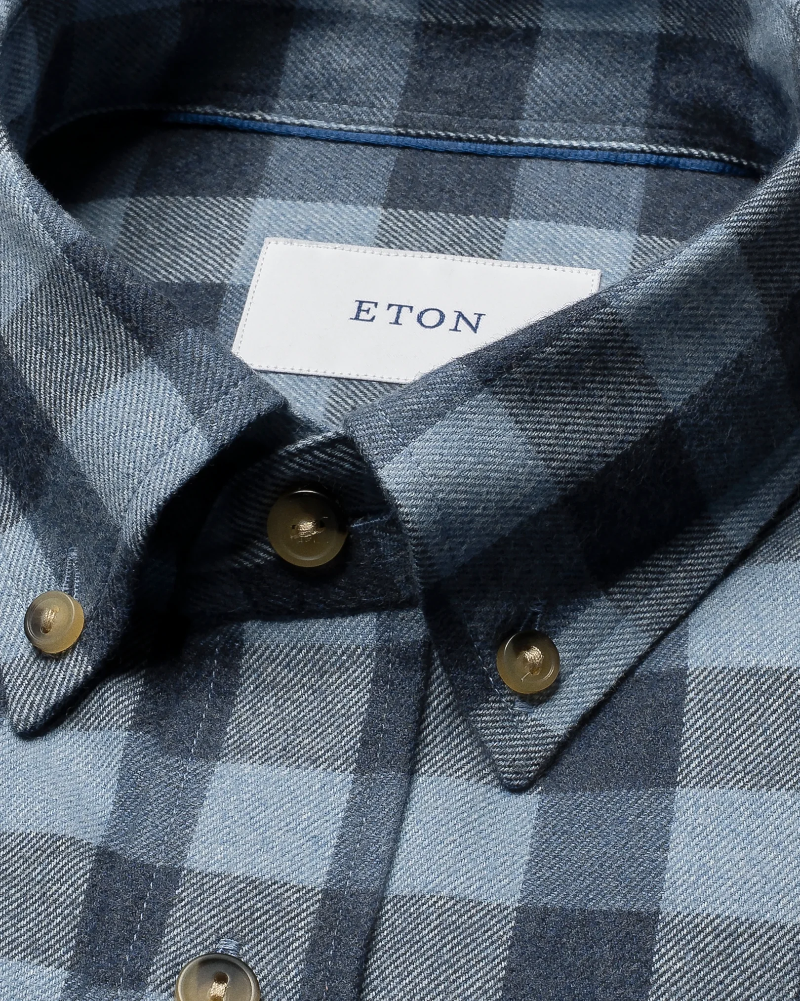 Eton - mid blue block check flannel shirt