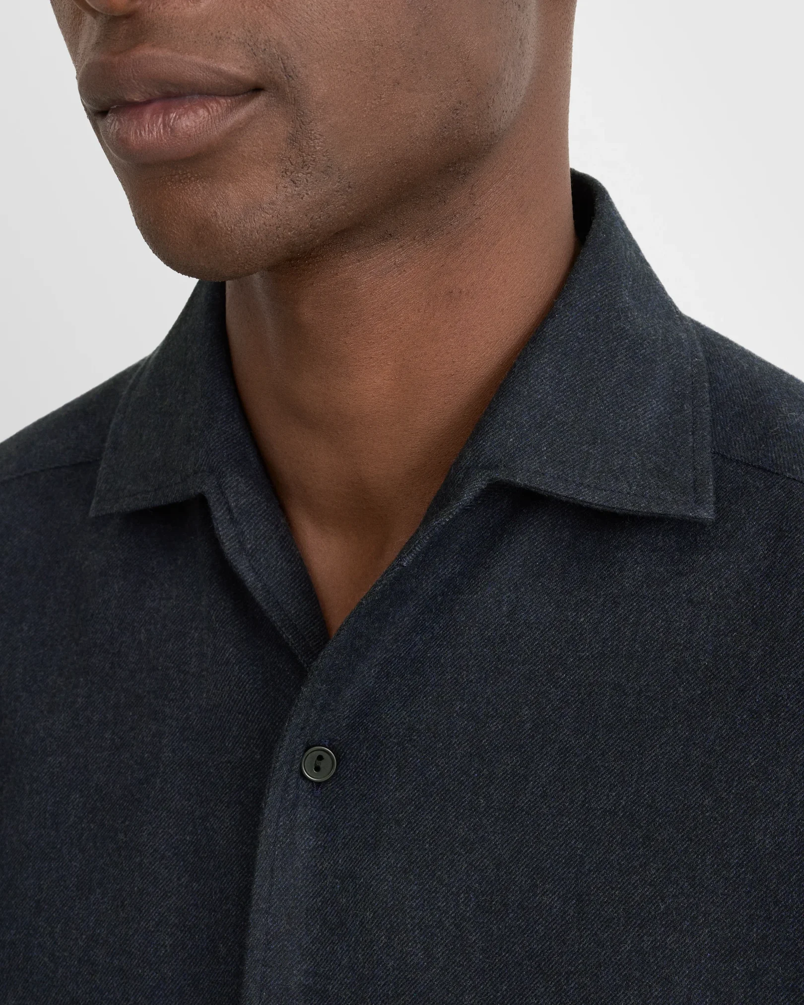 Eton - navy blue solid flannel shirt navy 266