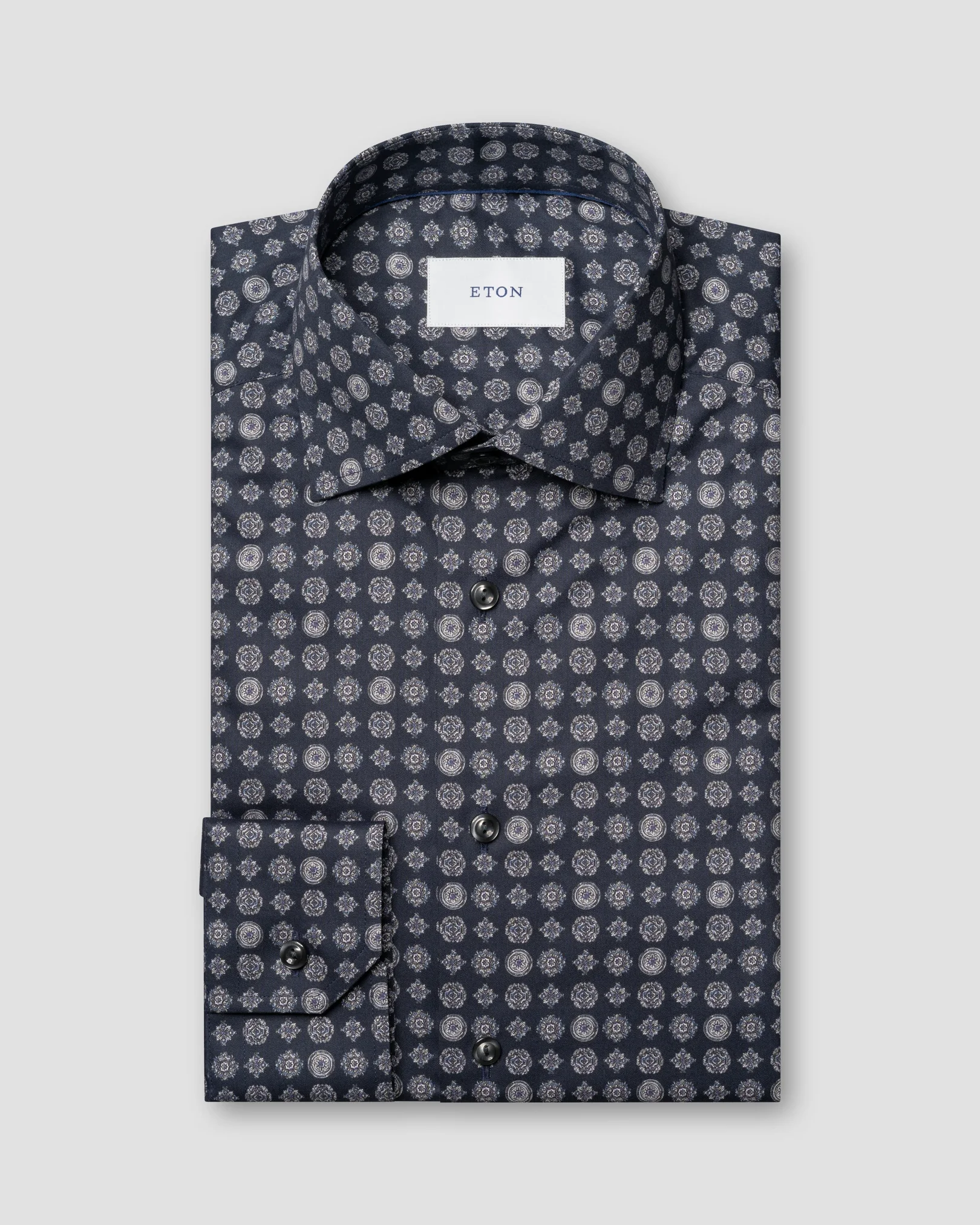Eton - navy blue geometric signature twill shirt cut away 266