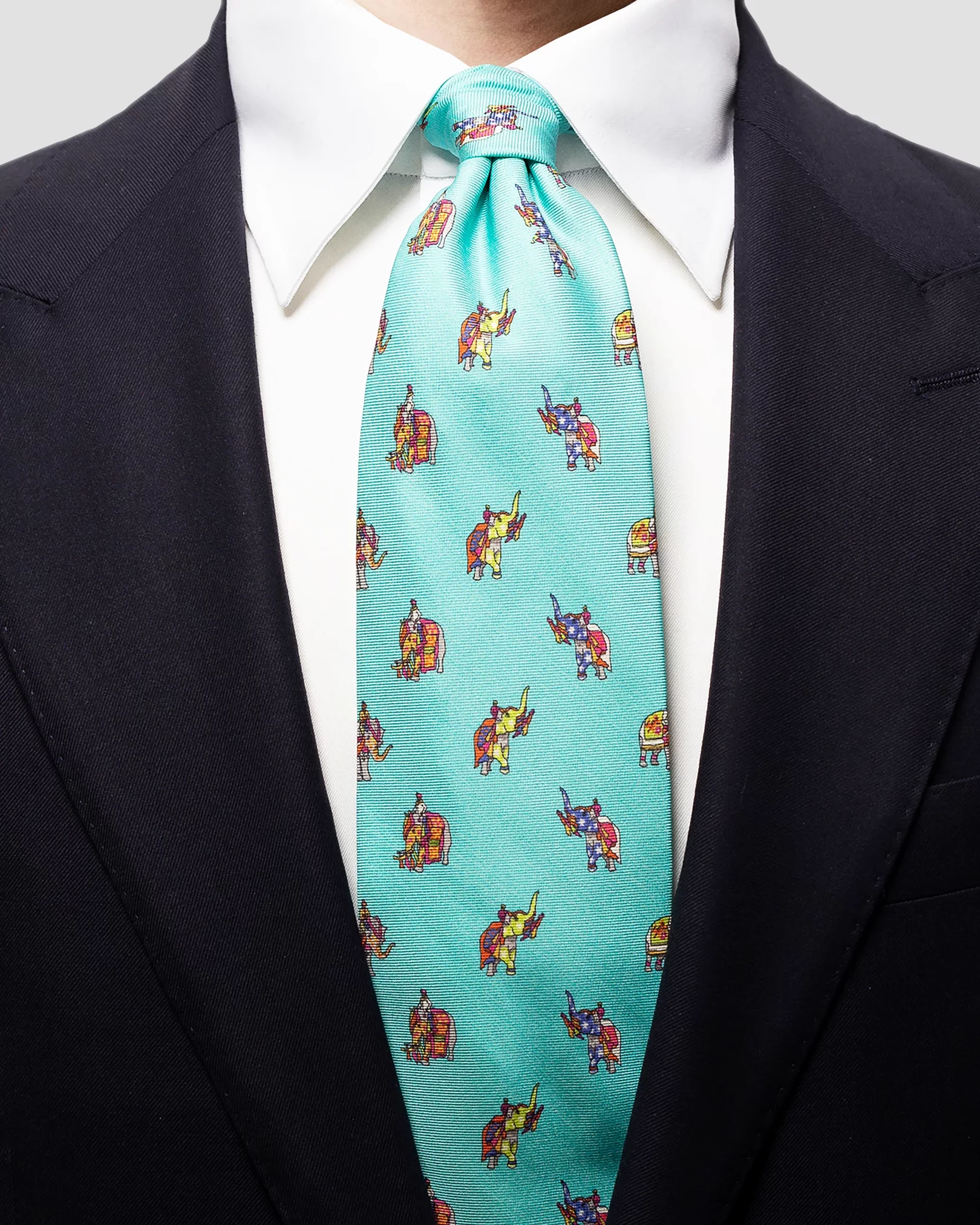 Eton - turquoise elephant tie