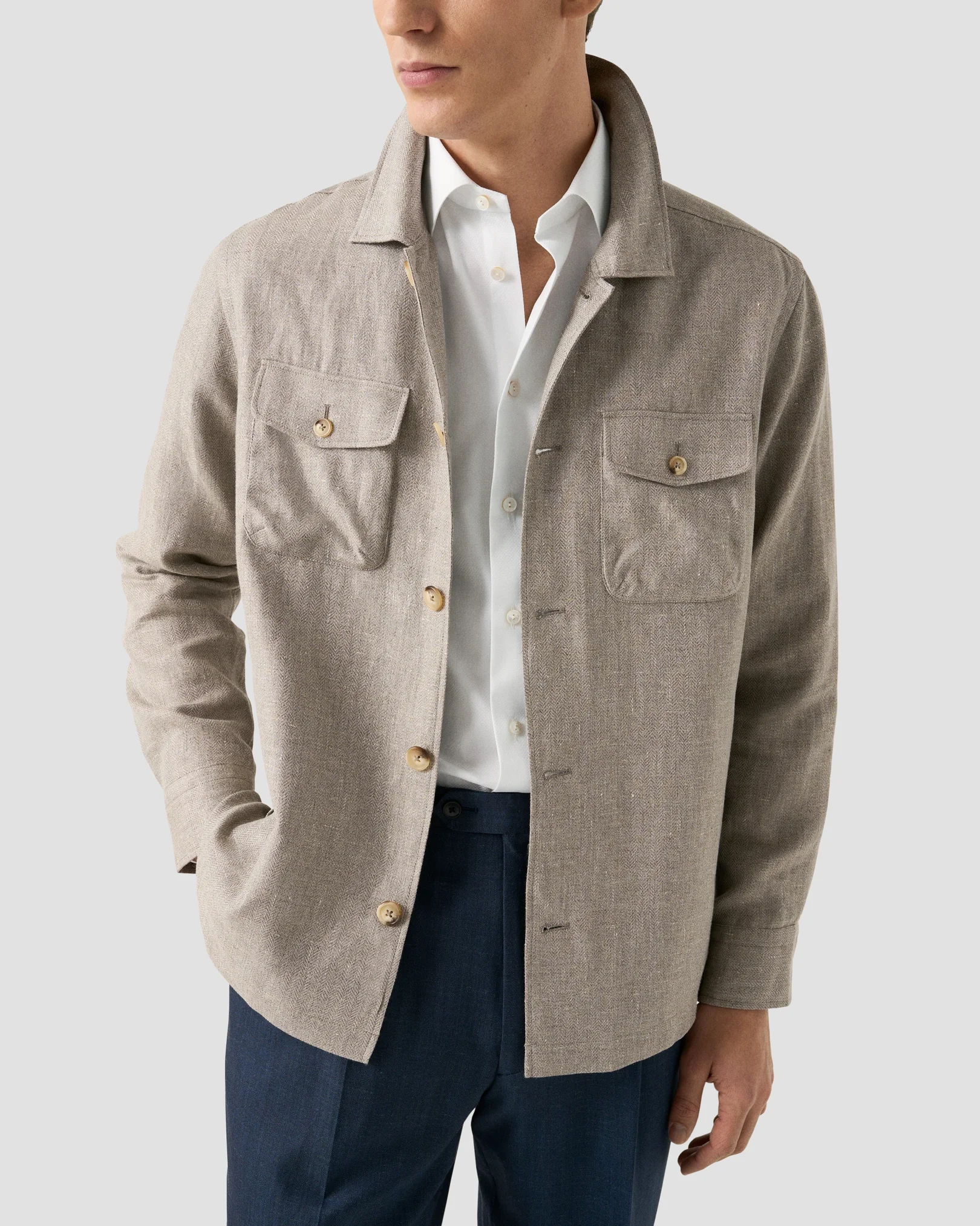 Eton - four pocket linen lyocell shirt jacket beige four pocket