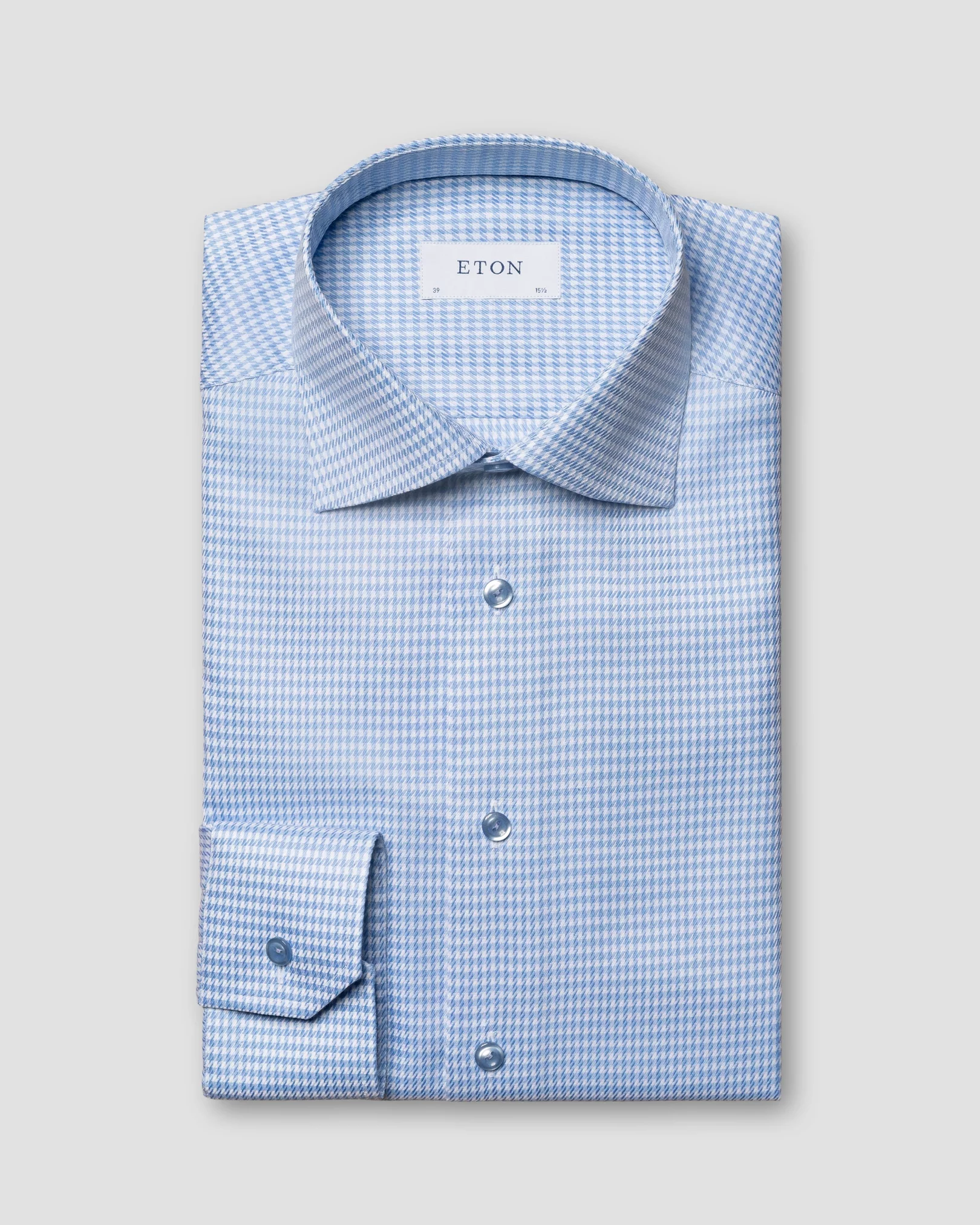 라이트 블루 하운드투스 프린트 시그니처 트윌 셔츠