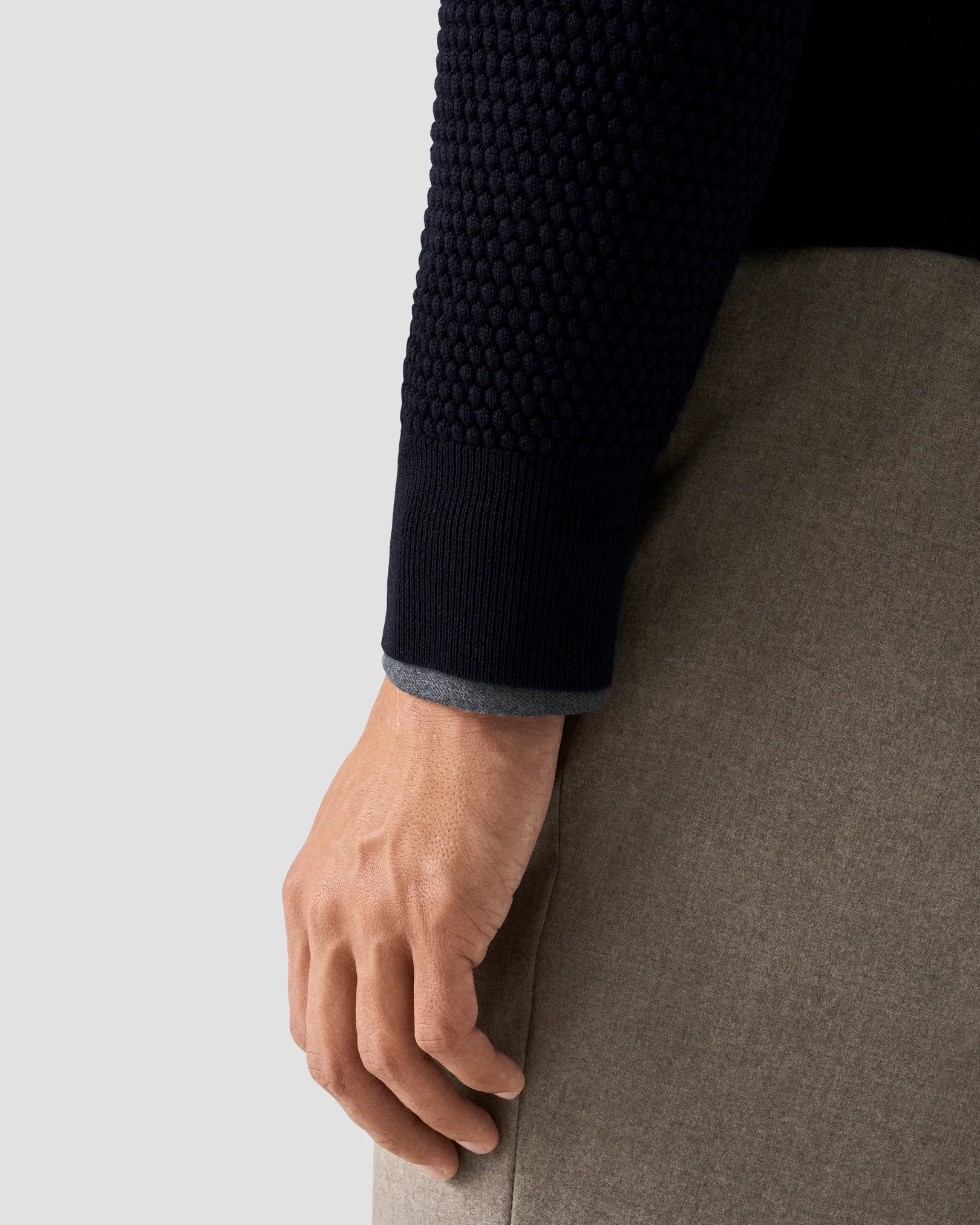 Eton - navy merino structure long sleeve polo