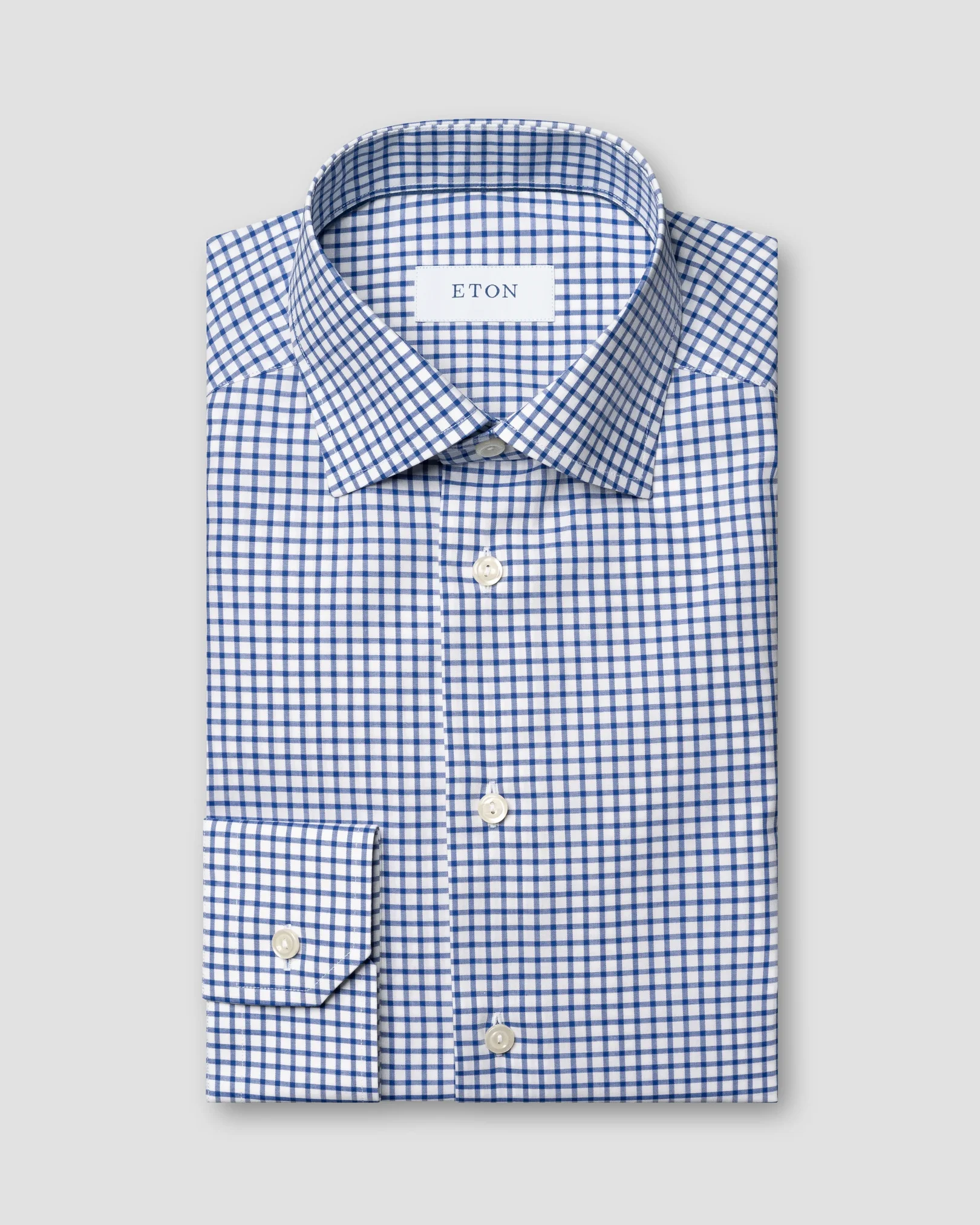 Eton - mid blue check fine twill shirt cut away single contemporary