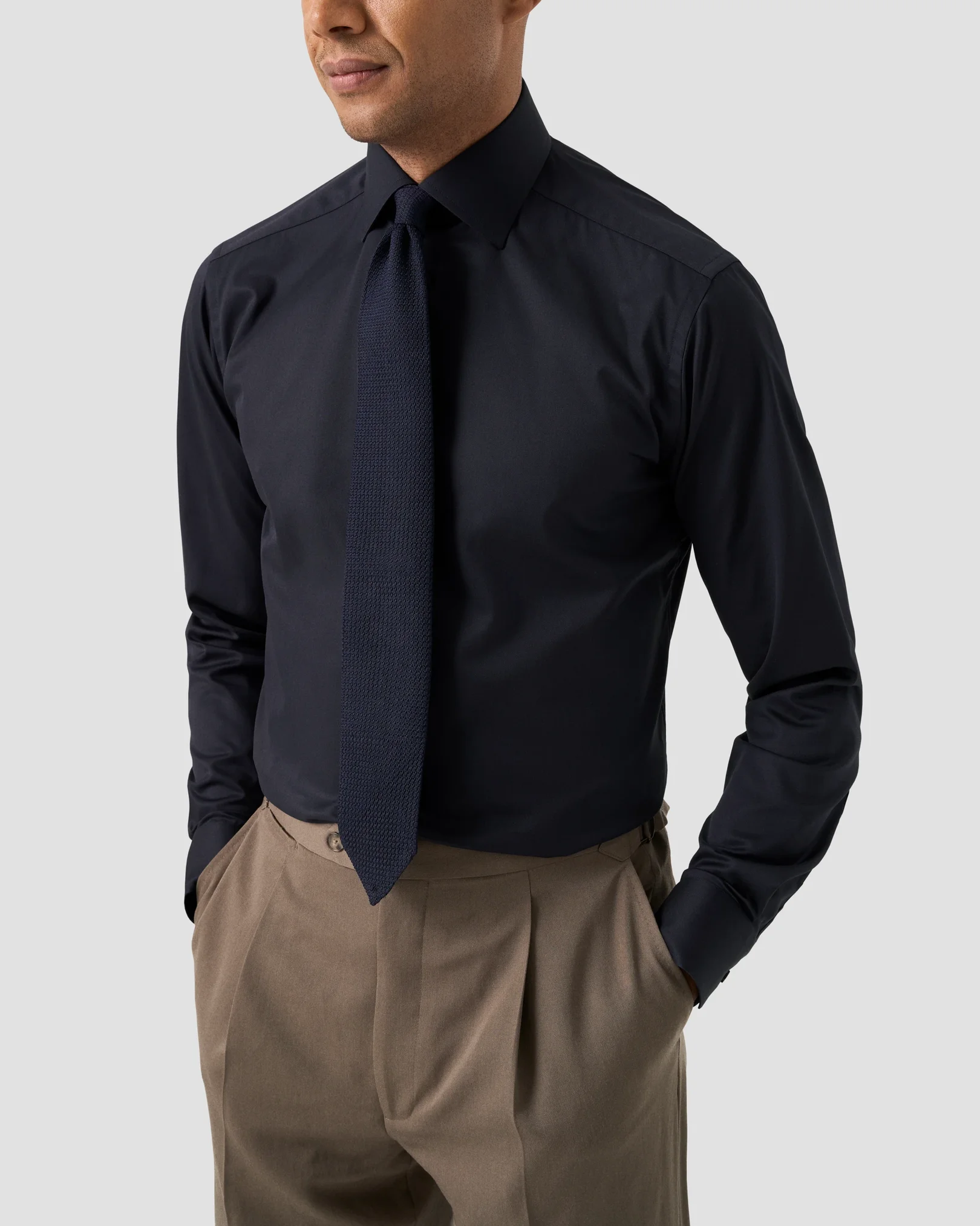 Eton - navy blue solid signature twill shirt