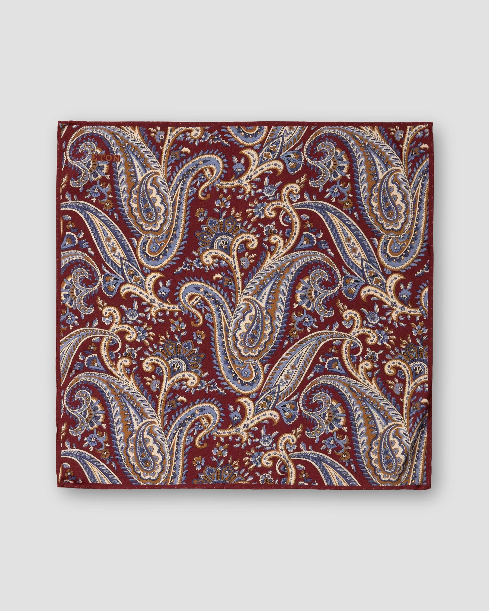 Eton - red paisley print fuji silk pocket square