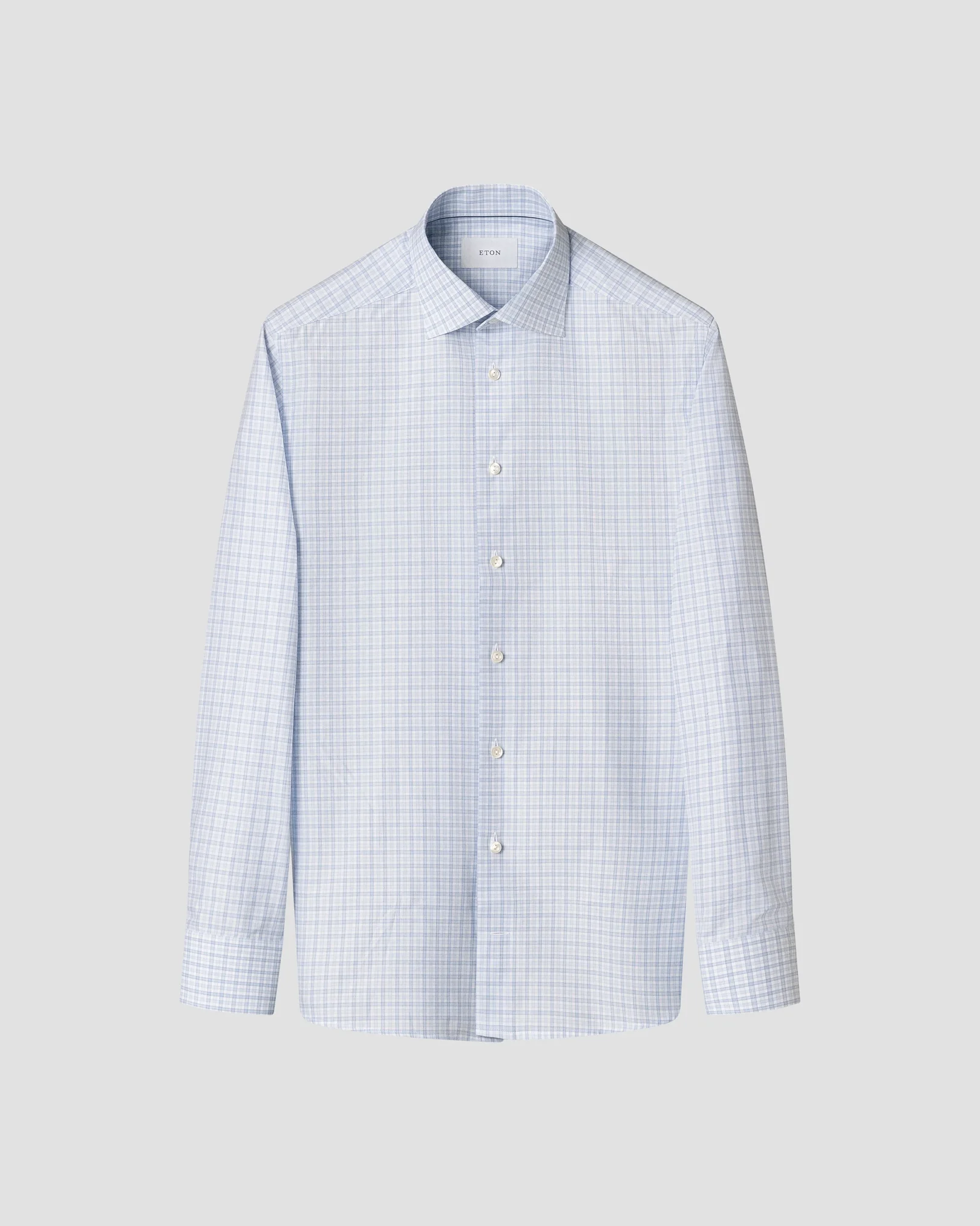 Eton - light blue checked fine twill shirt cut away 268