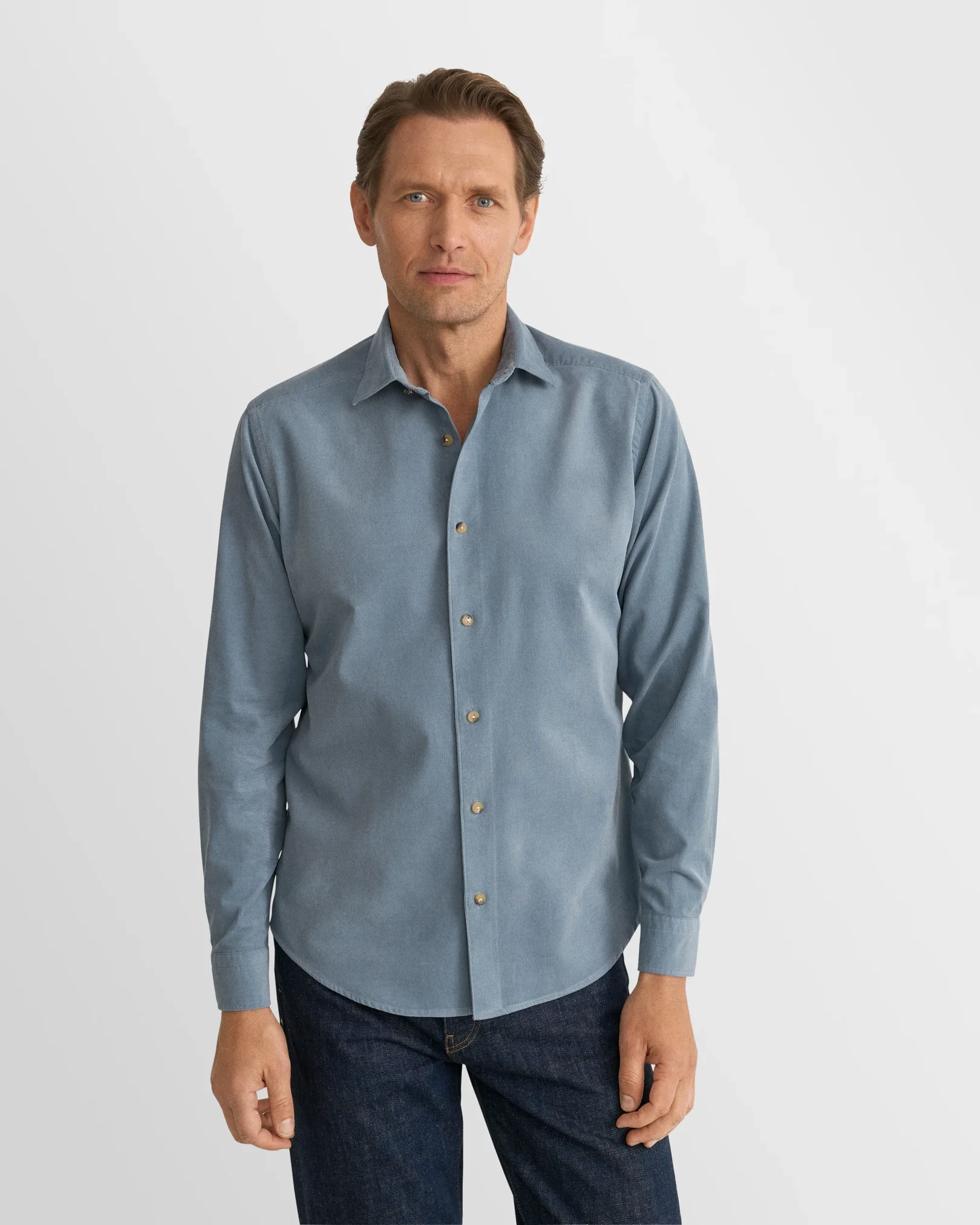Eton - mid blue solid corduroy shirt