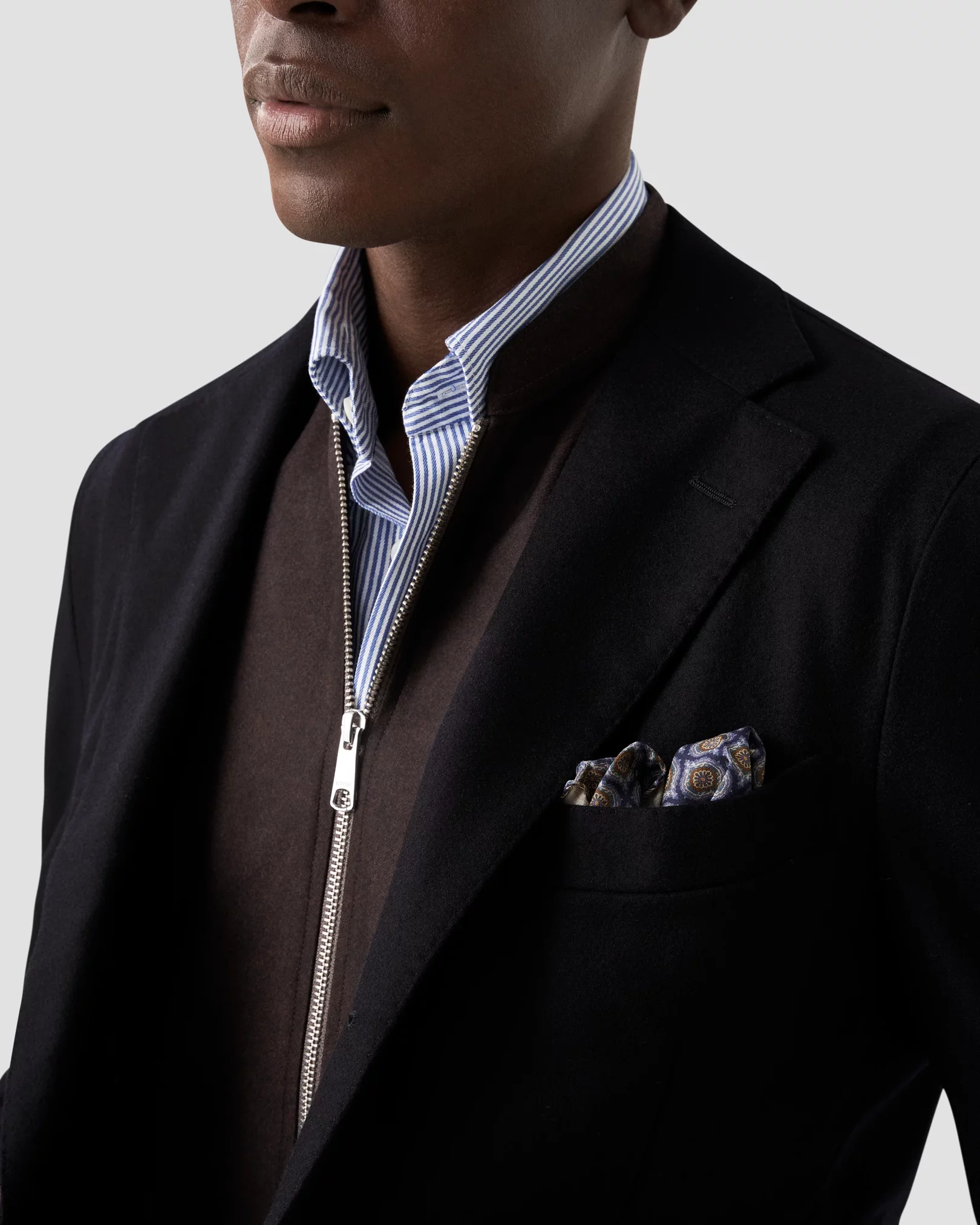 Eton - dark brown heavy flannel stand collar low no cuff vest