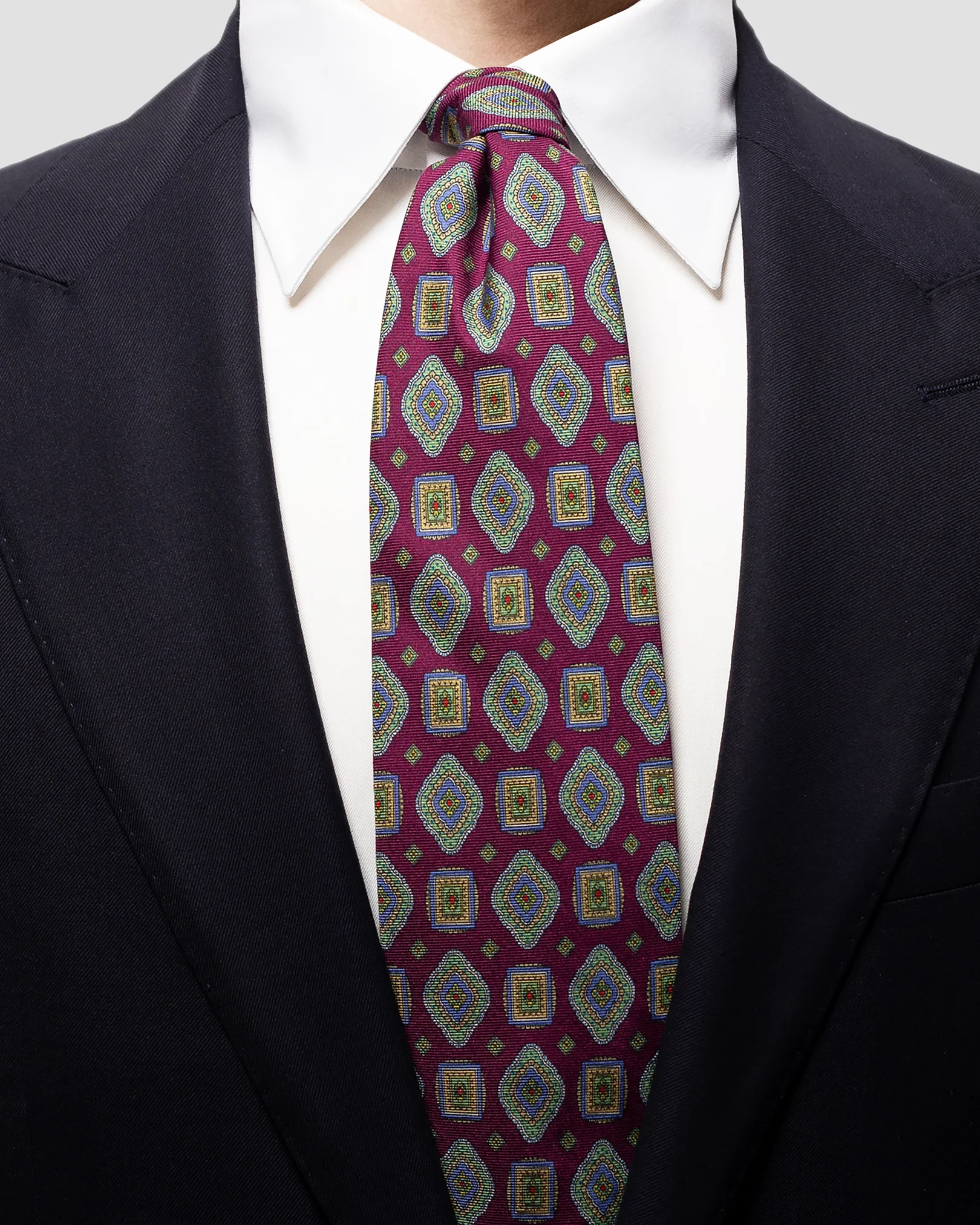 Eton - burgundy front tail printed tie