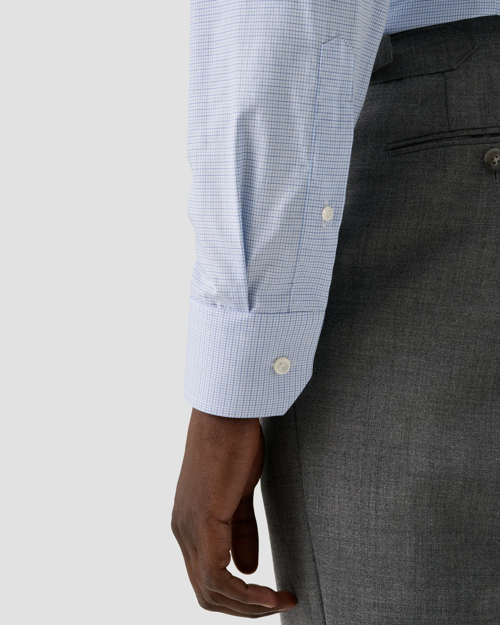 Eton - light blue check twill shirt cut away 258