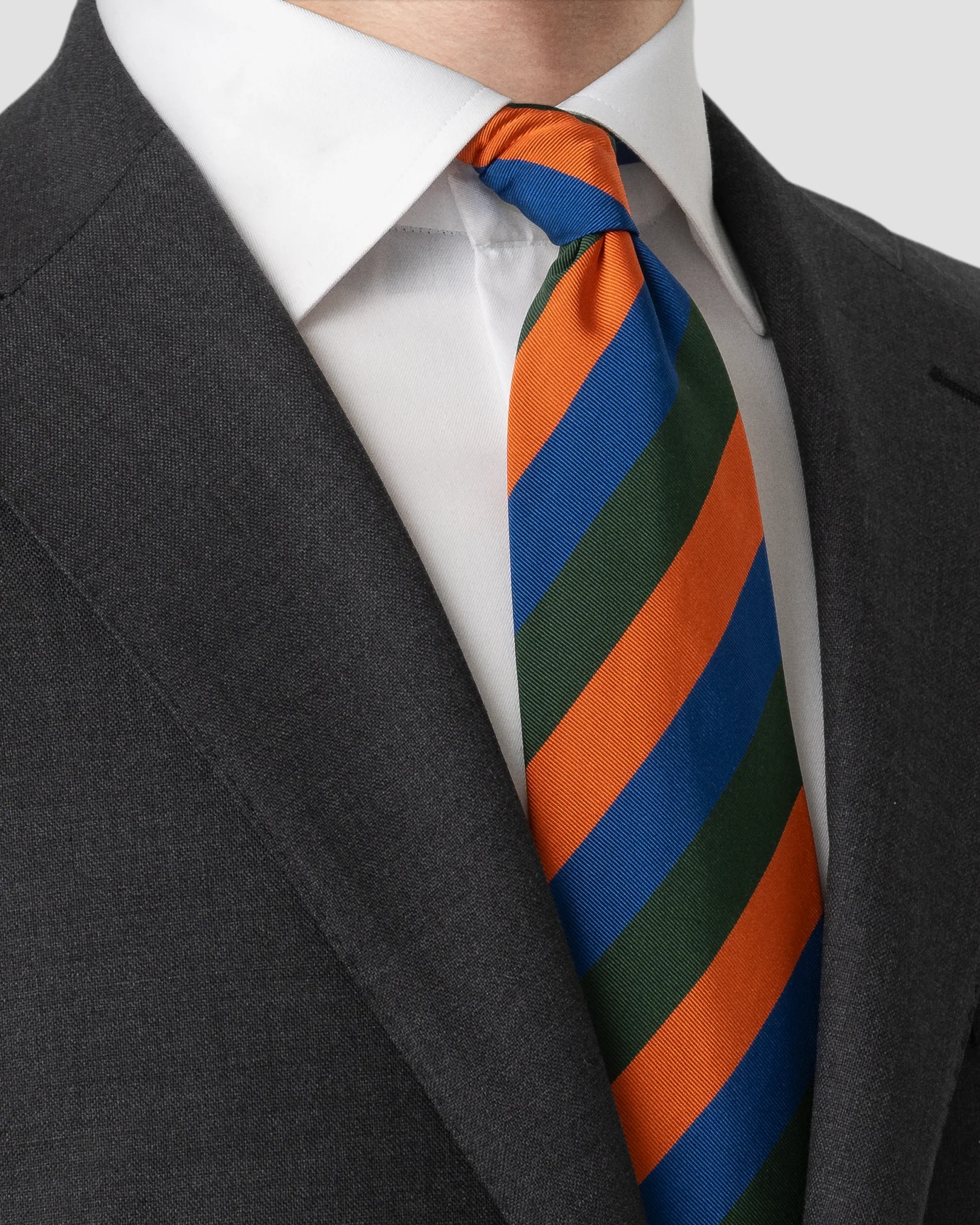 Eton - dark green striped silk cotton mogador tie