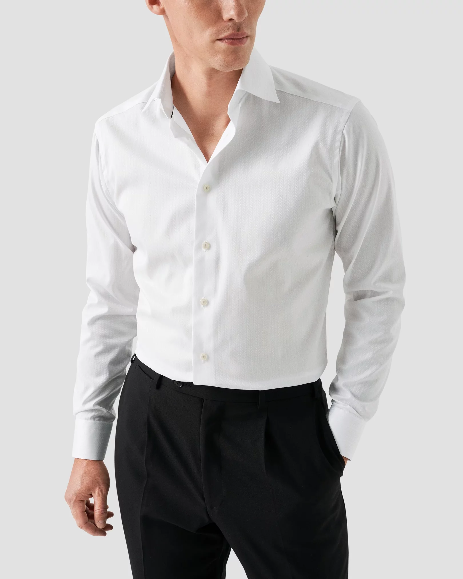 Eton - white textured herringbone shirt