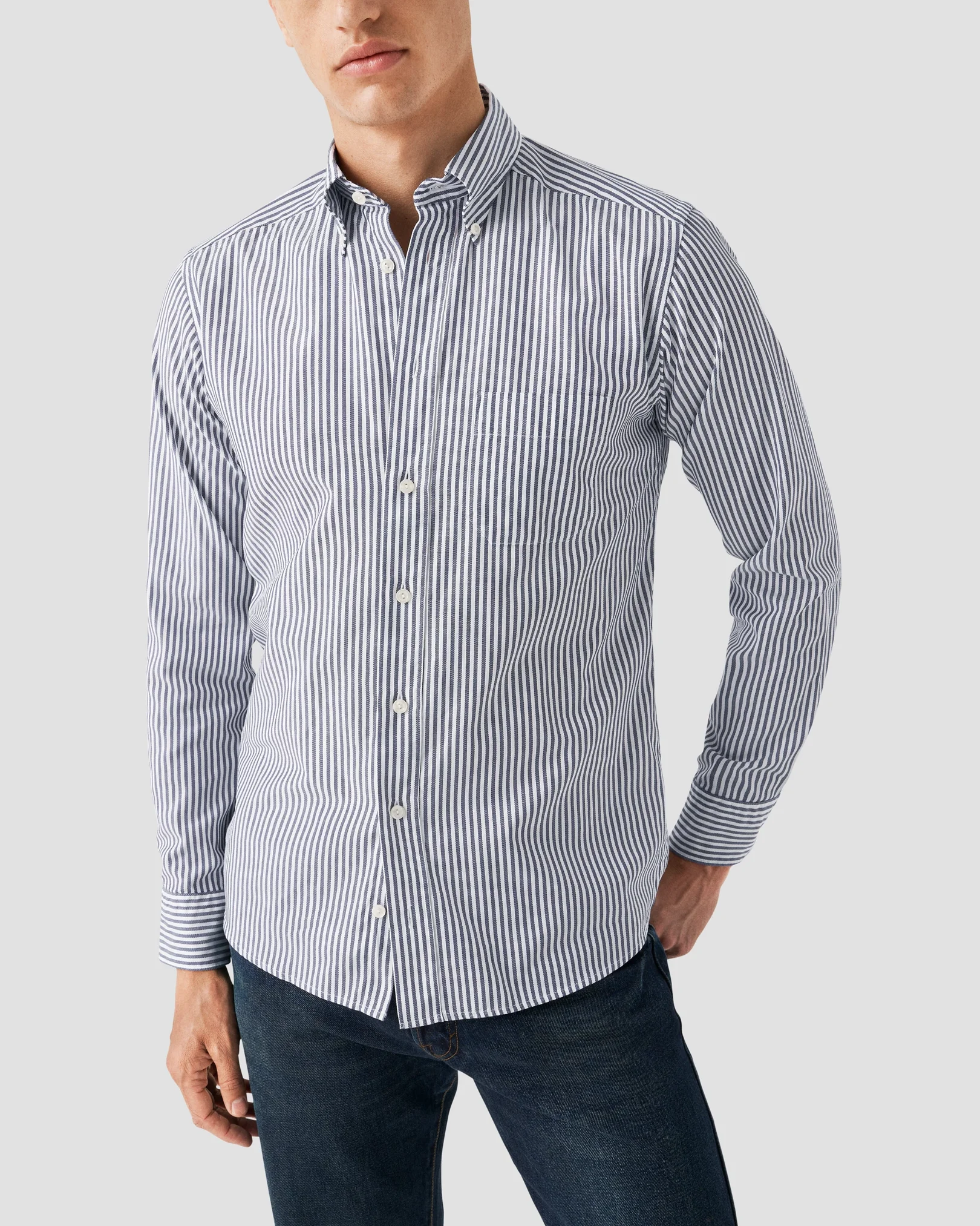 Eton - dark blue twill button down rounded single slim fit