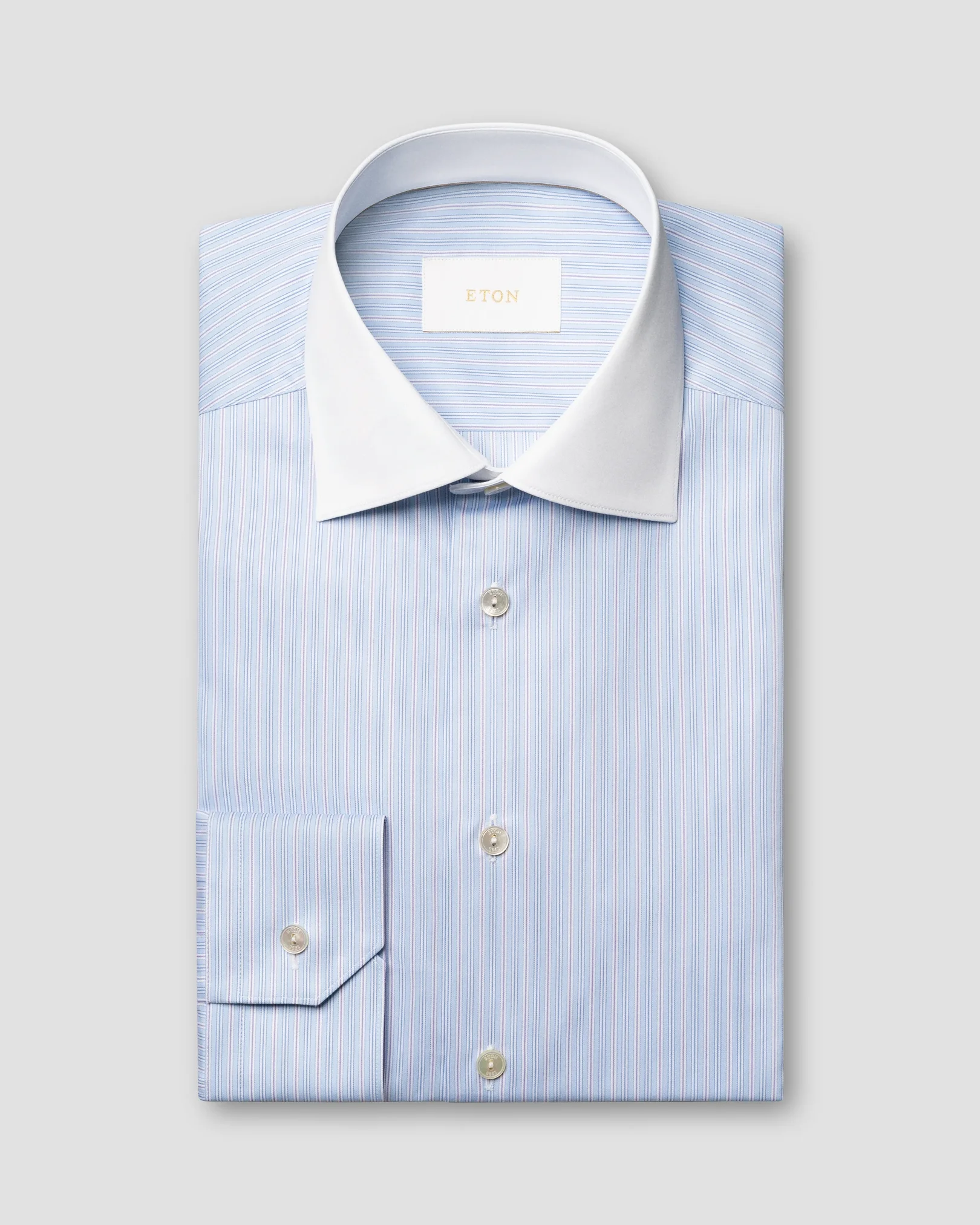Eton - light blue striped white collar supima 120 shirt