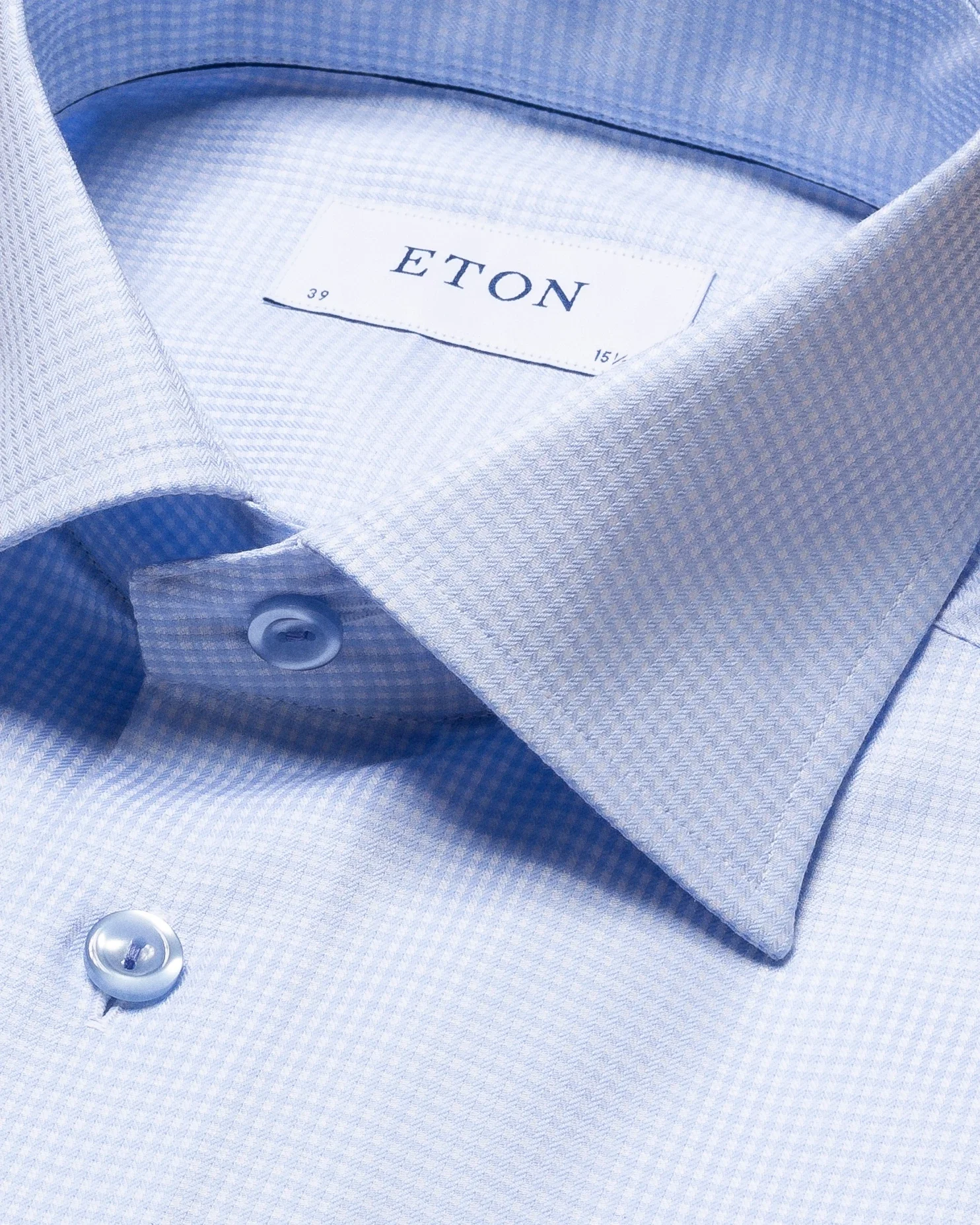 Eton - micro checked light blue shirt