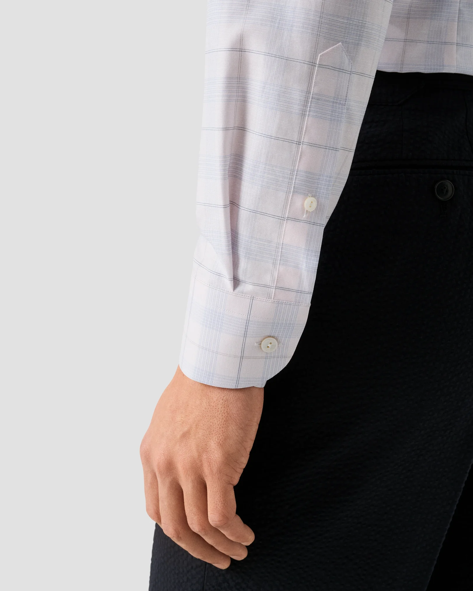 Eton - check cotton linen shirt wide spread rounded single