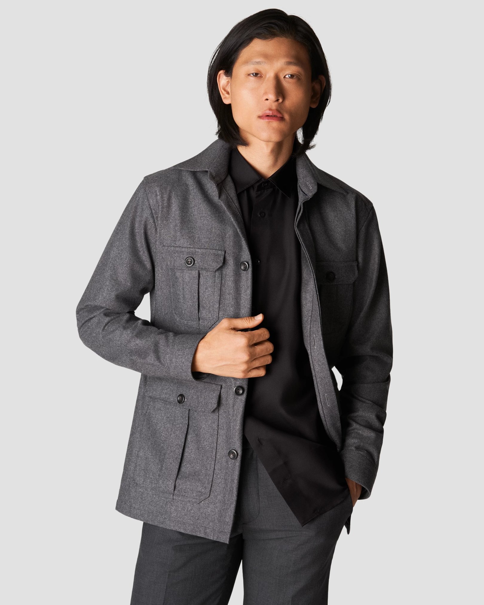 Eton - black silk pointed rounded single one buttonhole slim soft