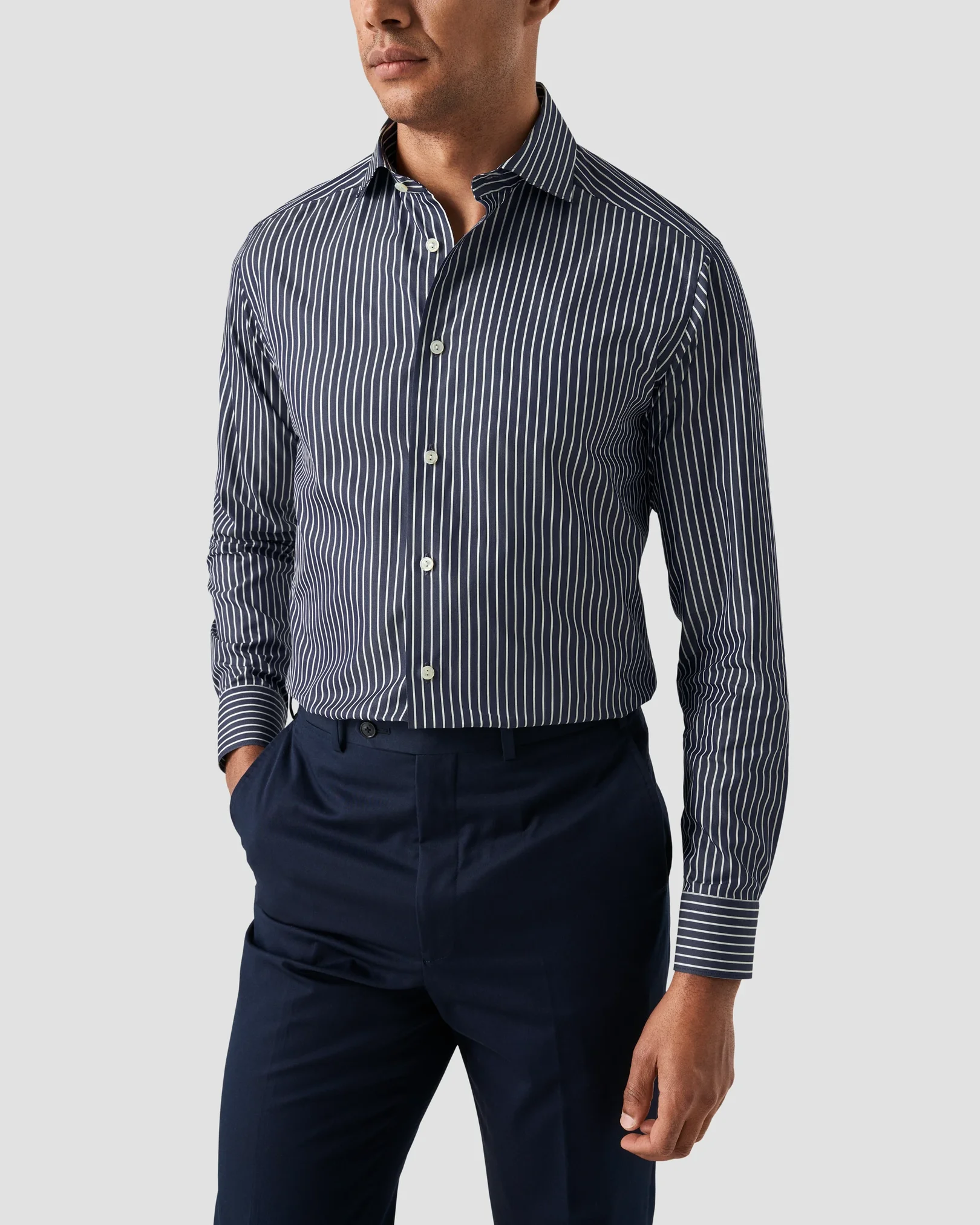 Eton - Chemise rayée en coton et soie