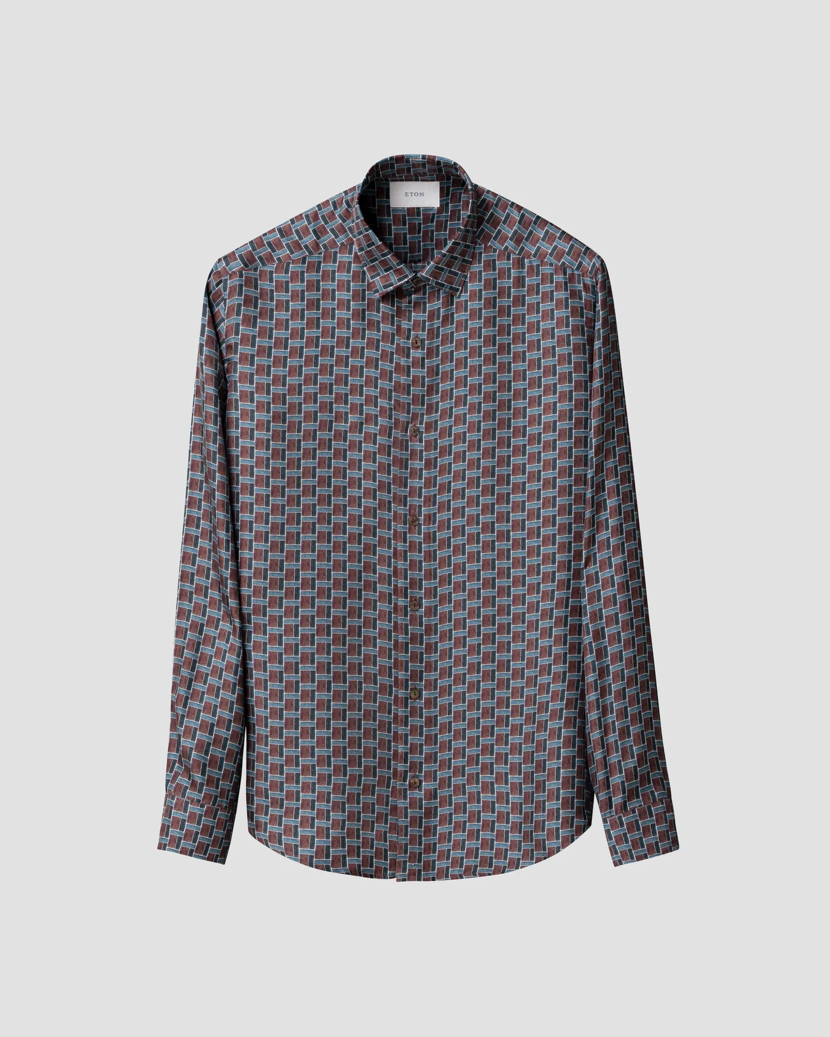Eton - brown geometric print silk shirt