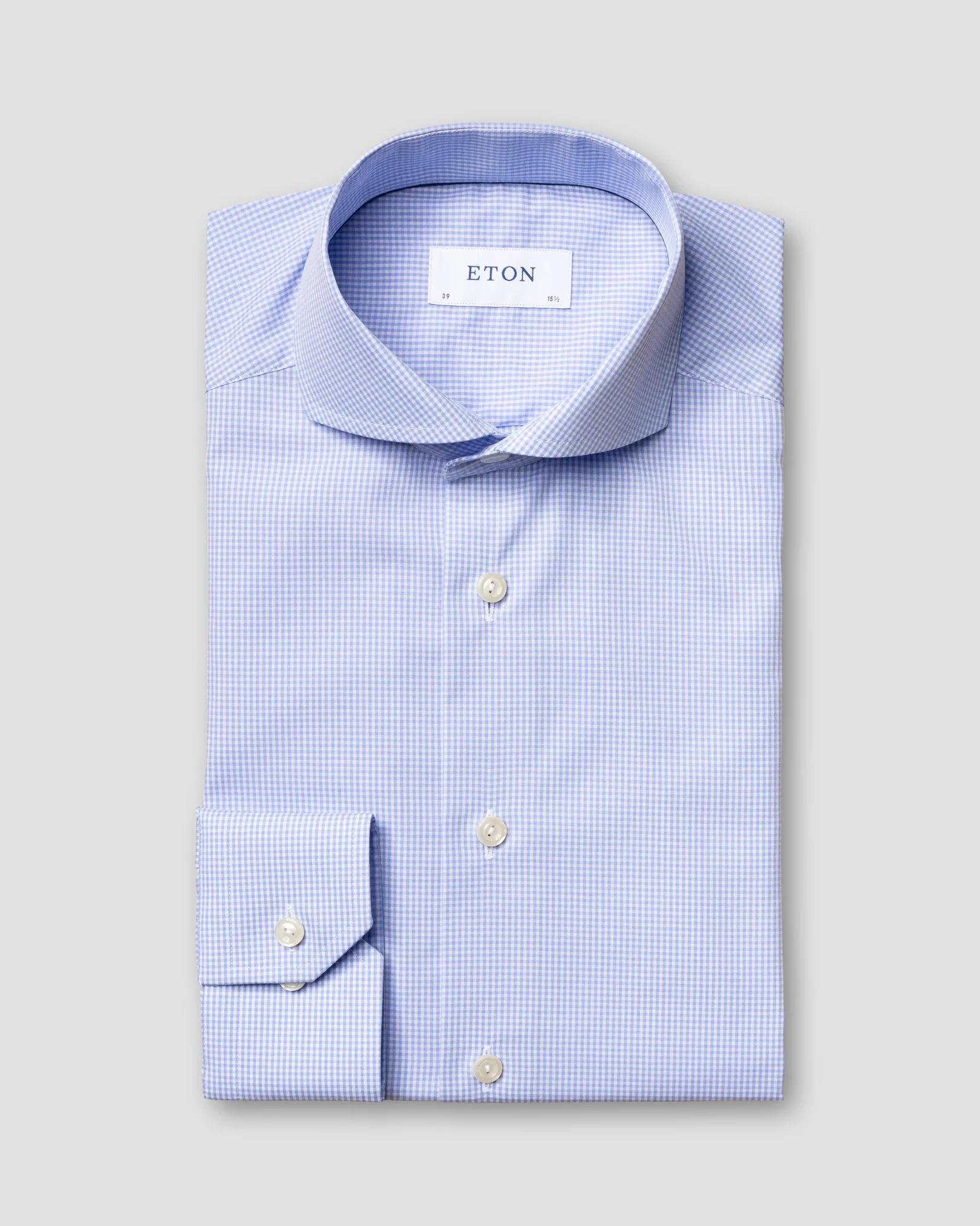 Eton - sky blue check poplin shirt extreme cut away