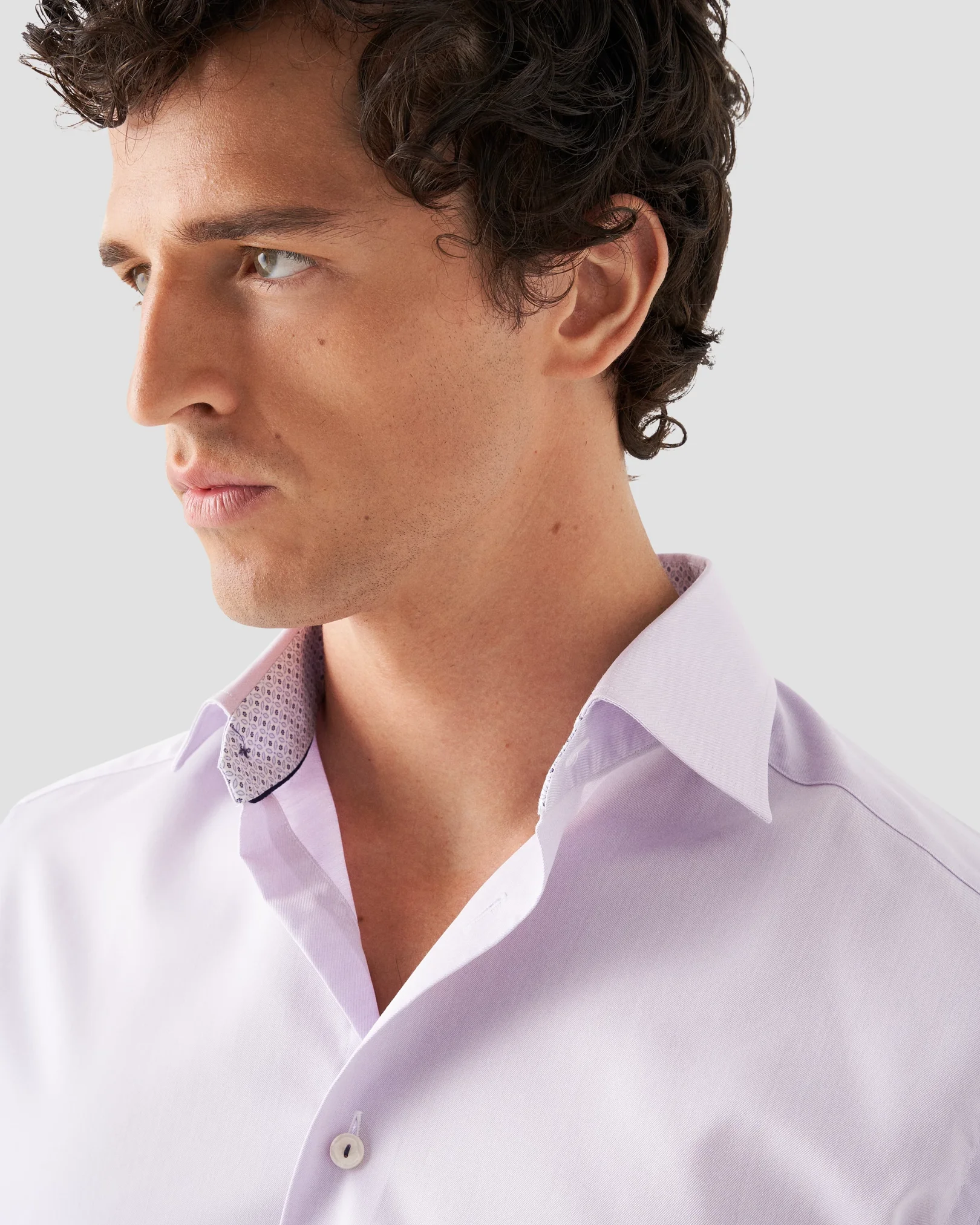 Eton - Light Purple Signature Twill Shirt - Floral Contrast Details