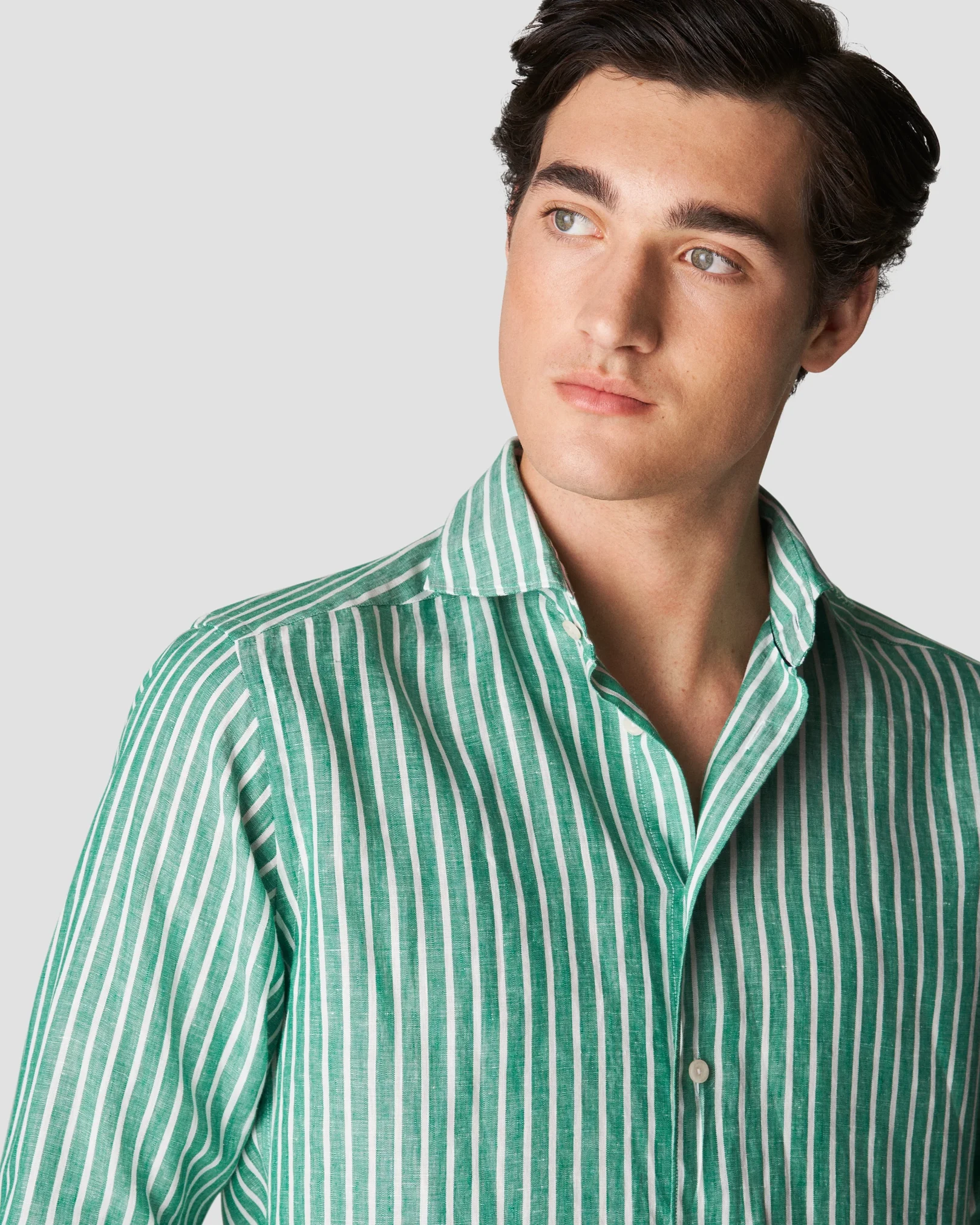 Green Striped Linen Shirt Eton