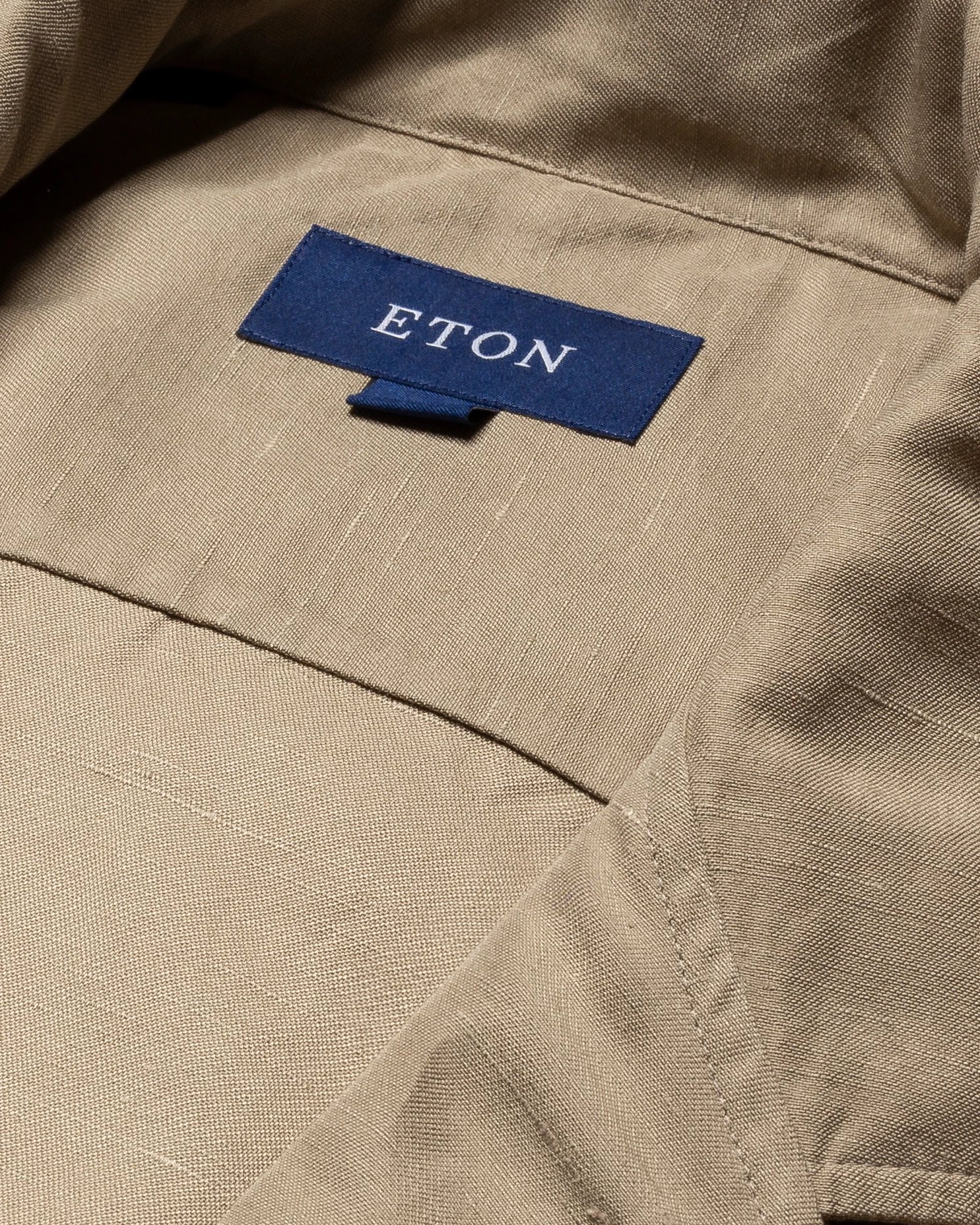Eton - beige cotton silk linen collar with no collarstand straight sleeve end regular