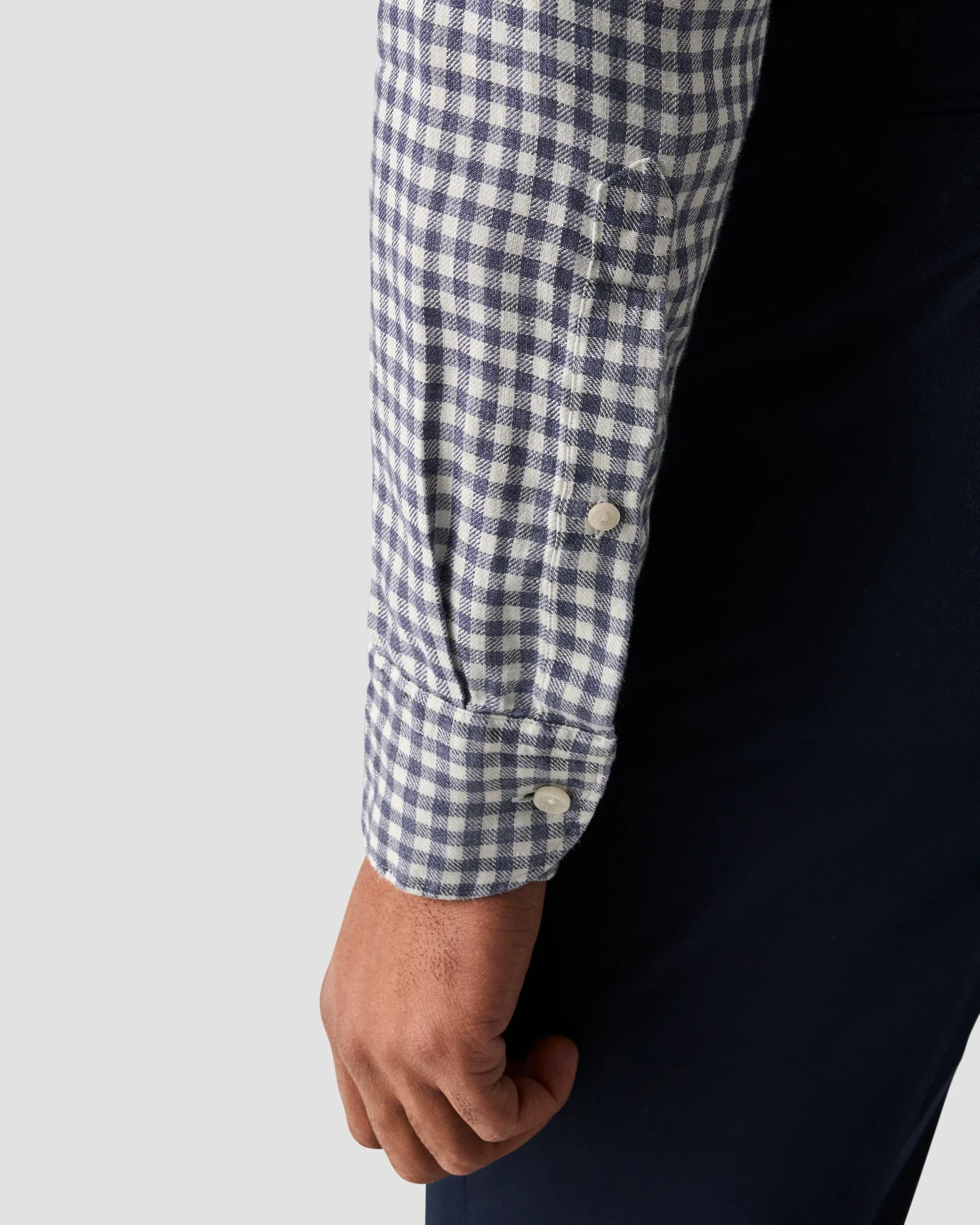 Eton - dark blue checked linen twill shirt