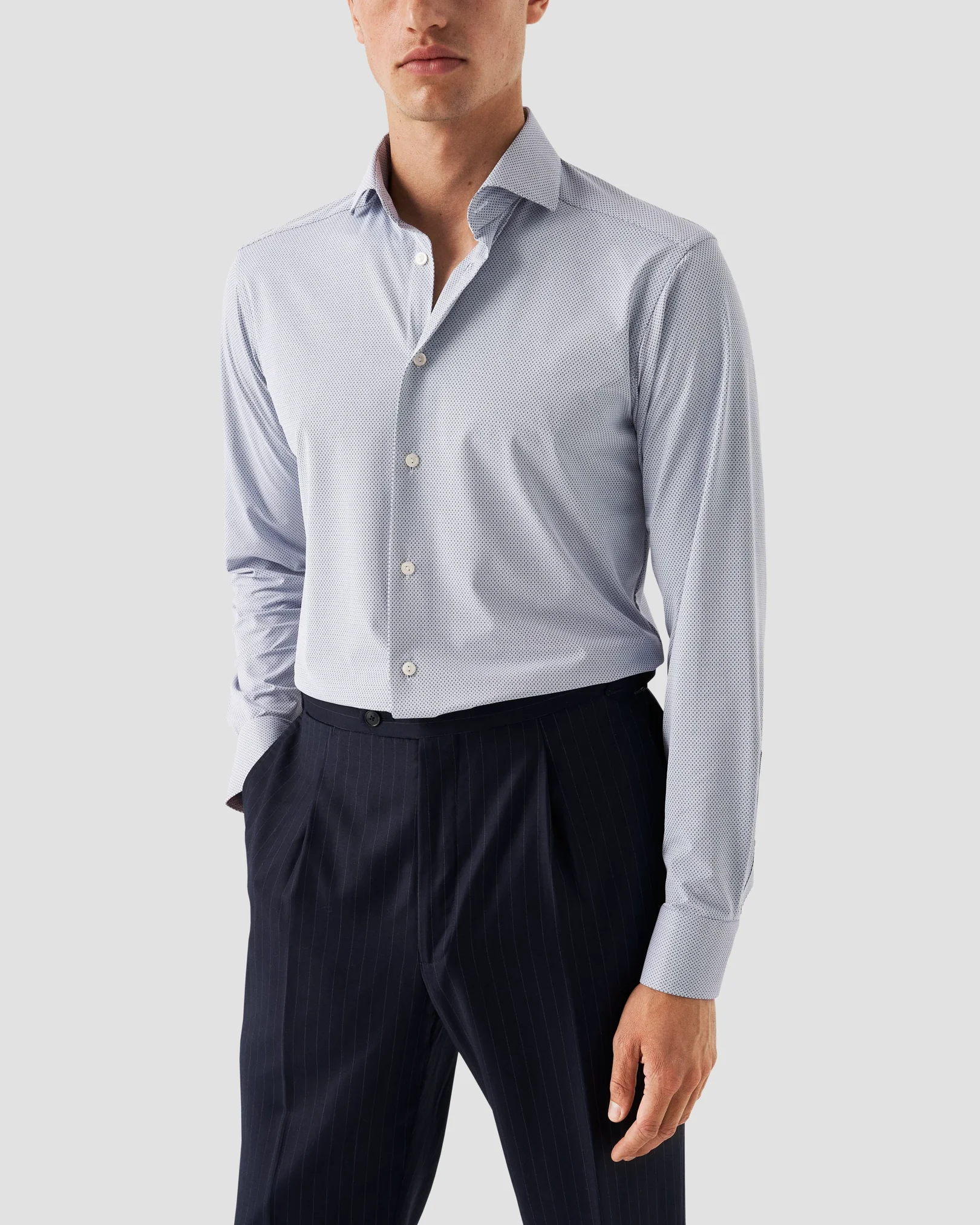 Eton - Navy Textured Four-Way Stretch Shirt