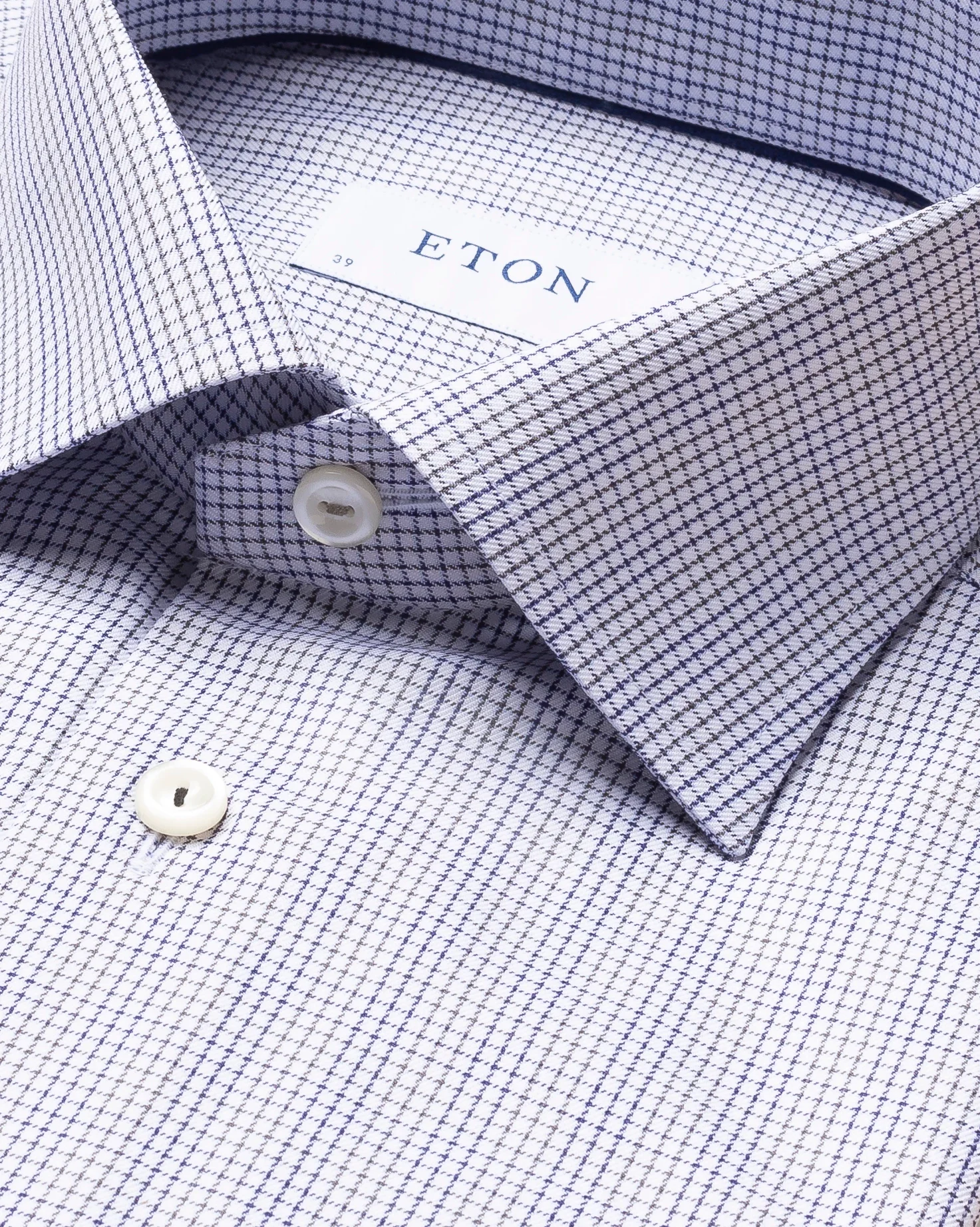 Eton - grey blue double checked twill shirt
