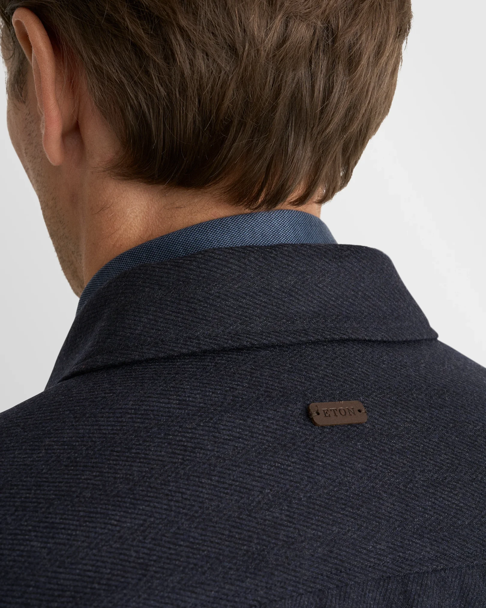Eton - navy blue wool structure four pocket overshirt