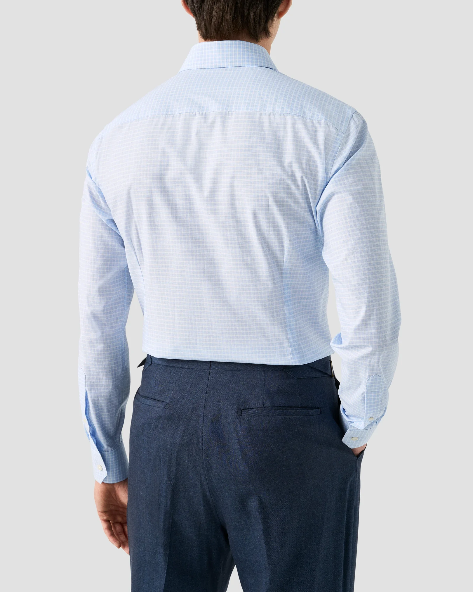 Eton - mid blue check fine twill shirt 261