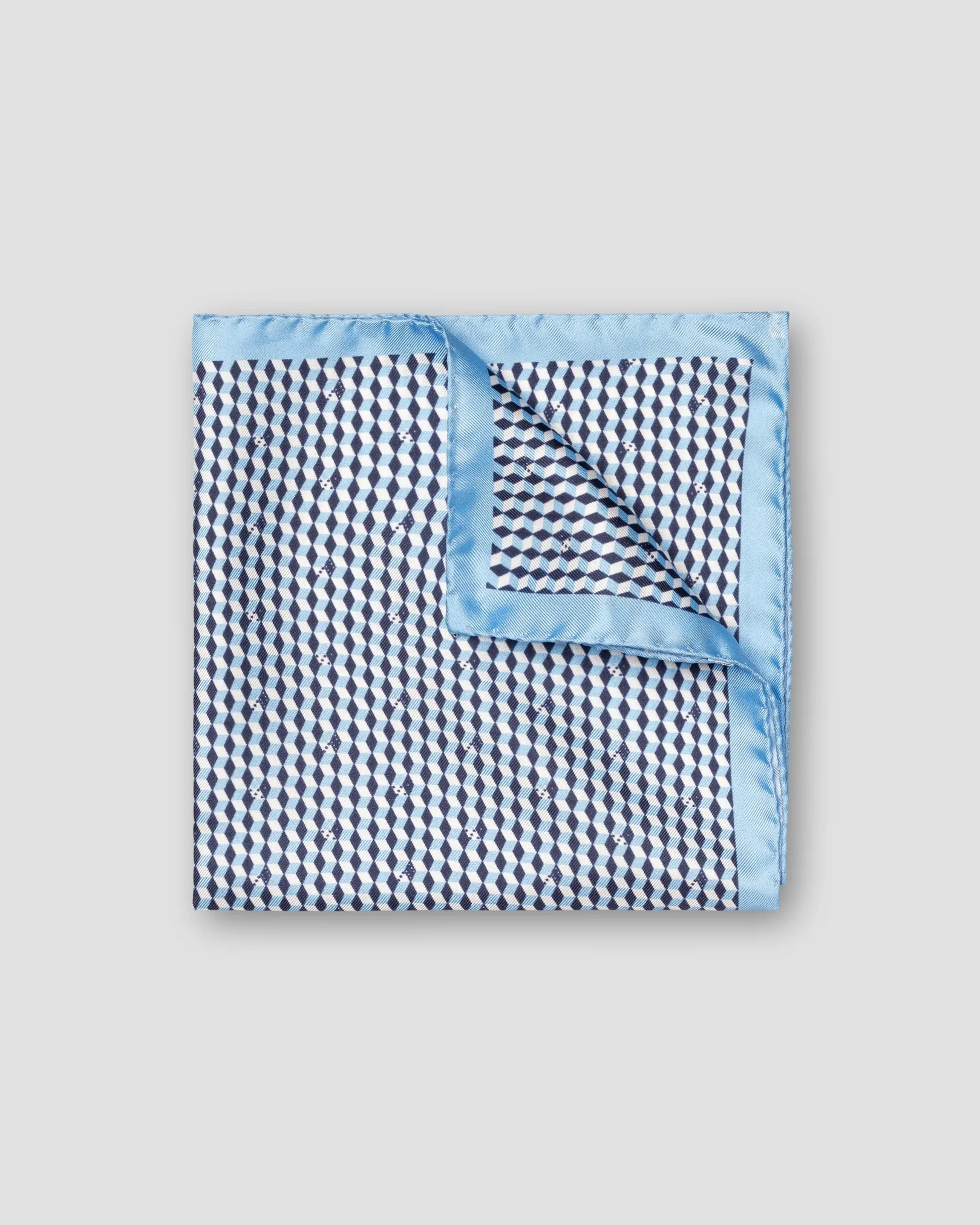 Eton - Mid Blue Geometric Silk Pocket Square