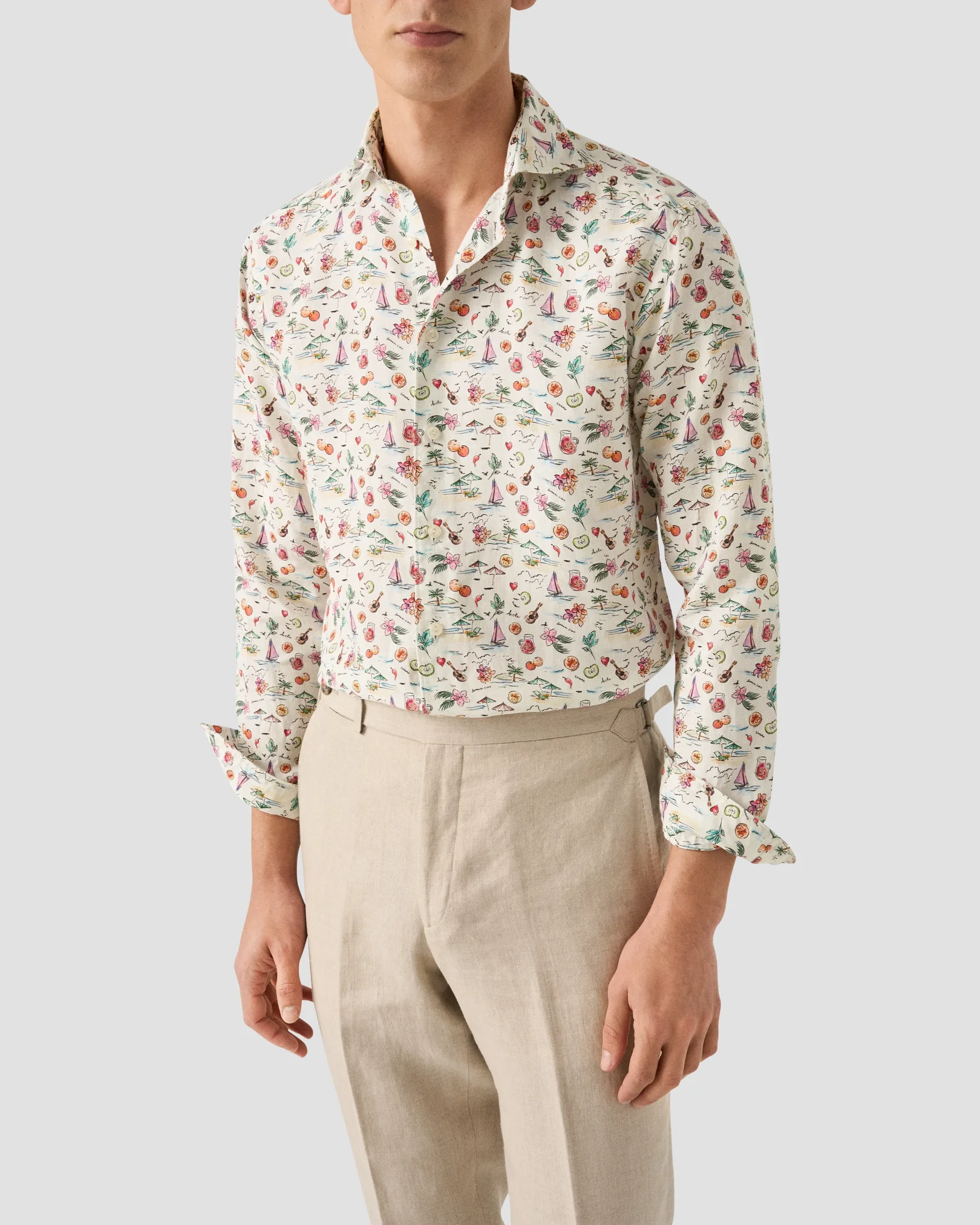 Eton - multi sangria printed linen shirt